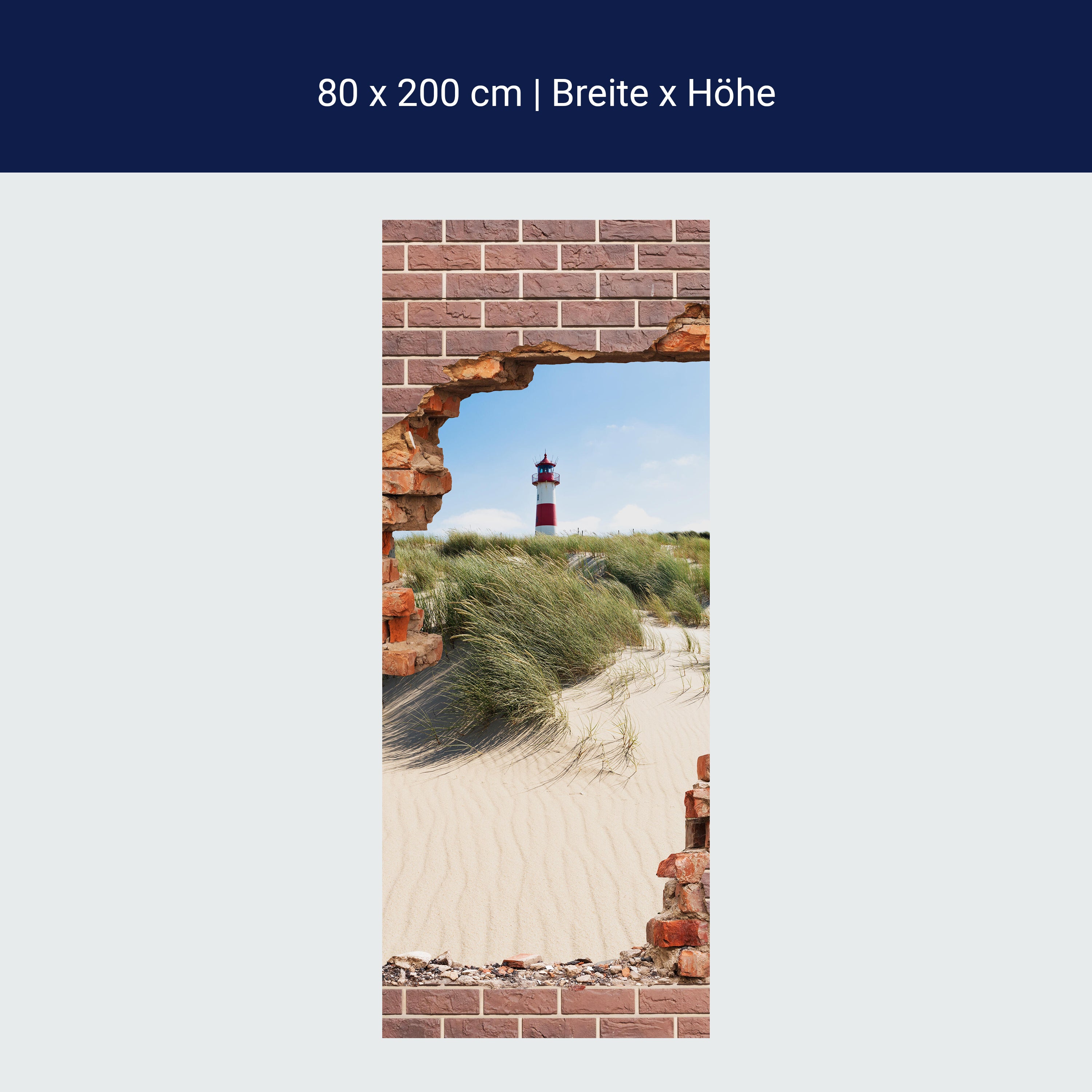 Türtapete 3D Backstein, Leuchtturm, Strand, Düne M1276 Türtapete 3D Backstein, Leuchtturm, Strand, Düne M1276