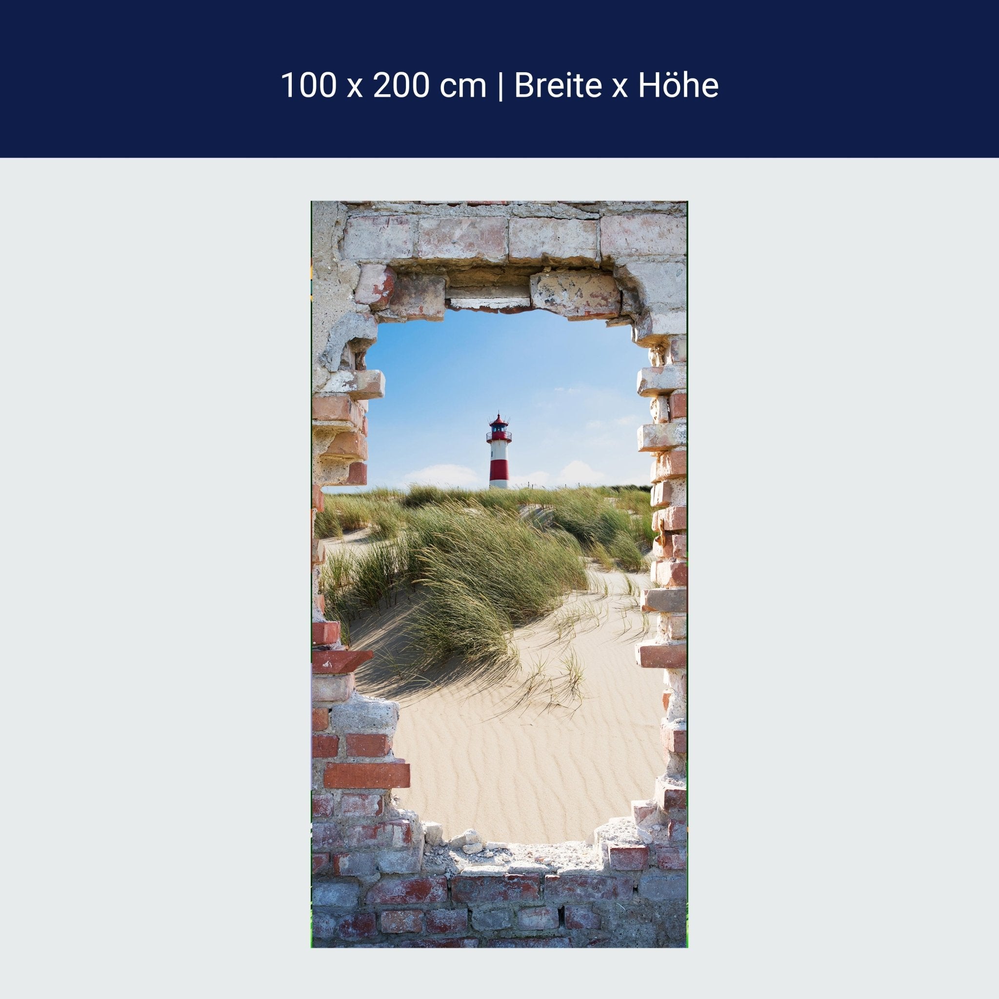 Türtapete 3D Ziegel, Leuchtturm, Strand, Düne M1277 Türtapete 3D Ziegel, Leuchtturm, Strand, Düne M1277