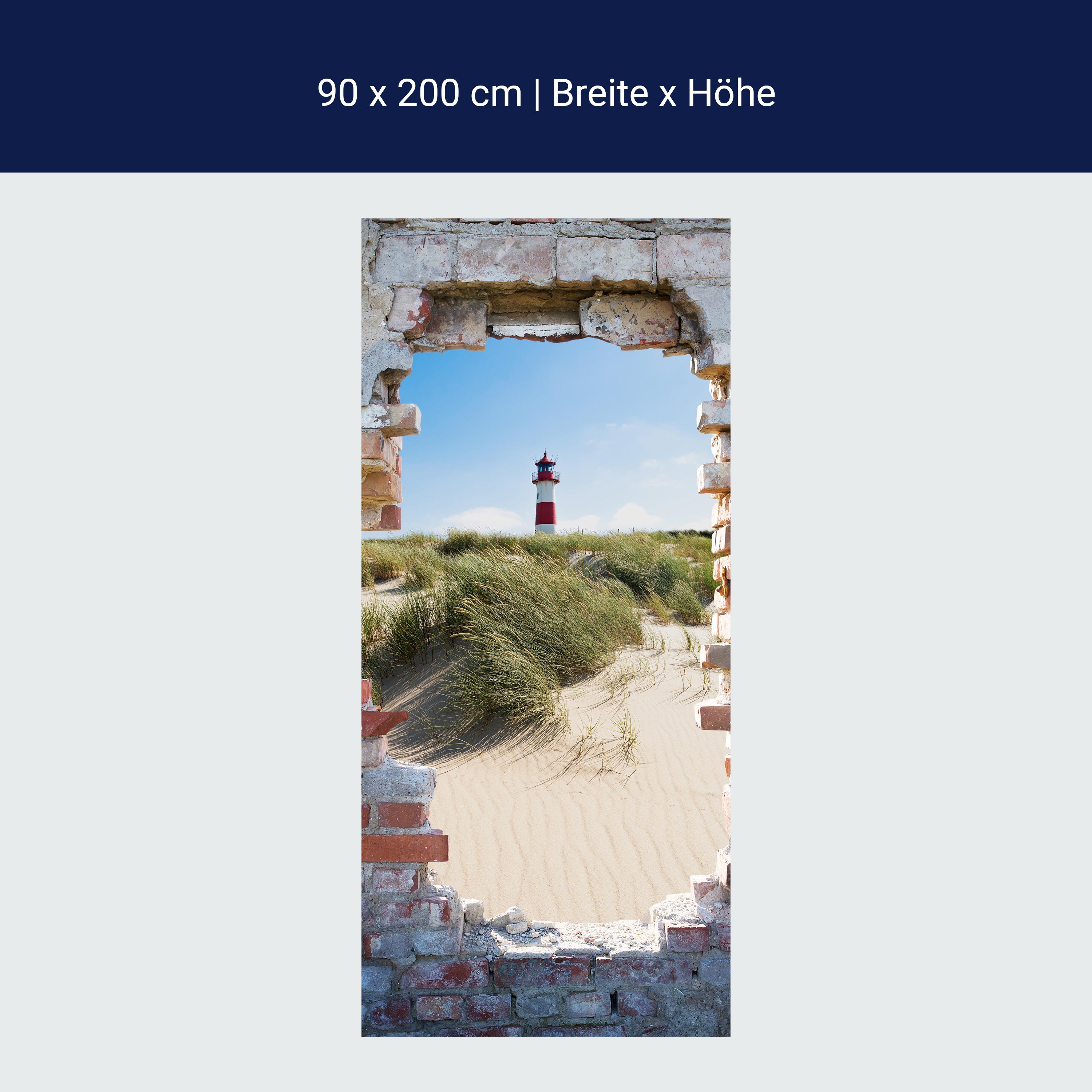 Türtapete 3D Ziegel, Leuchtturm, Strand, Düne M1277 Türtapete 3D Ziegel, Leuchtturm, Strand, Düne M1277