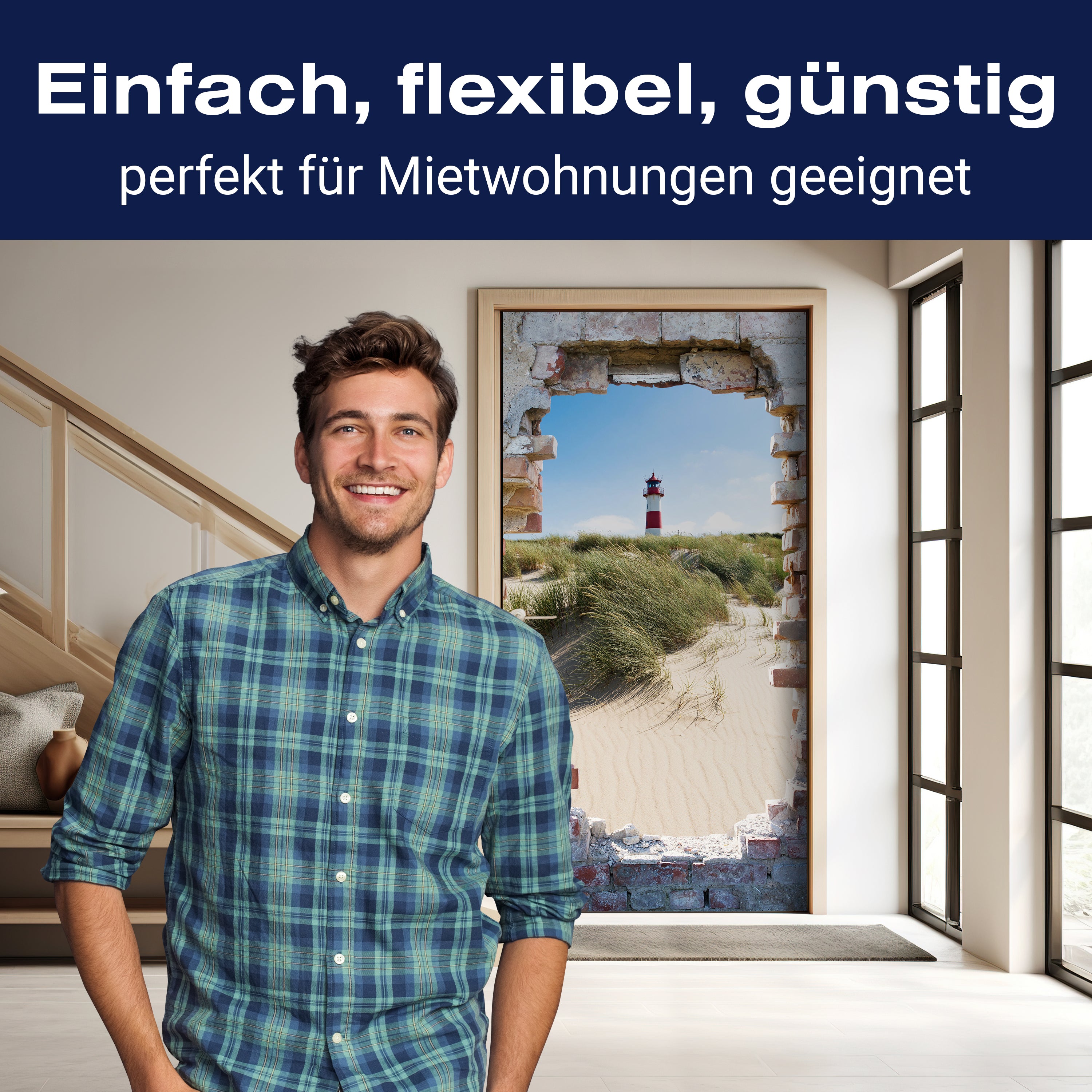 Türtapete 3D Ziegel, Leuchtturm, Strand, Düne M1277 - Bild 3 Türtapete 3D Ziegel, Leuchtturm, Strand, Düne M1277 - Bild 3