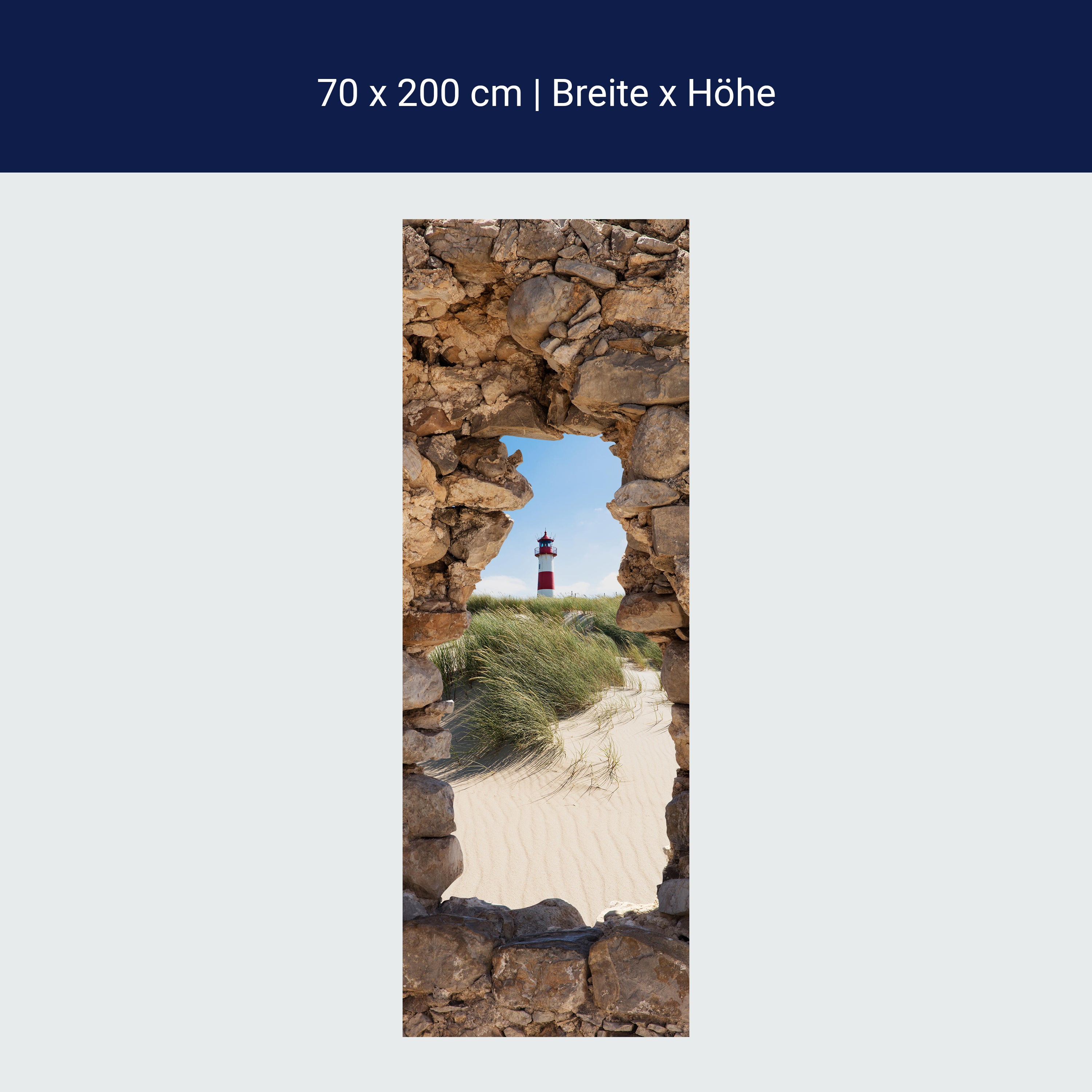 Türtapete 3D Naturstein, Leuchtturm, Strand, Düne M1278 Türtapete 3D Naturstein, Leuchtturm, Strand, Düne M1278