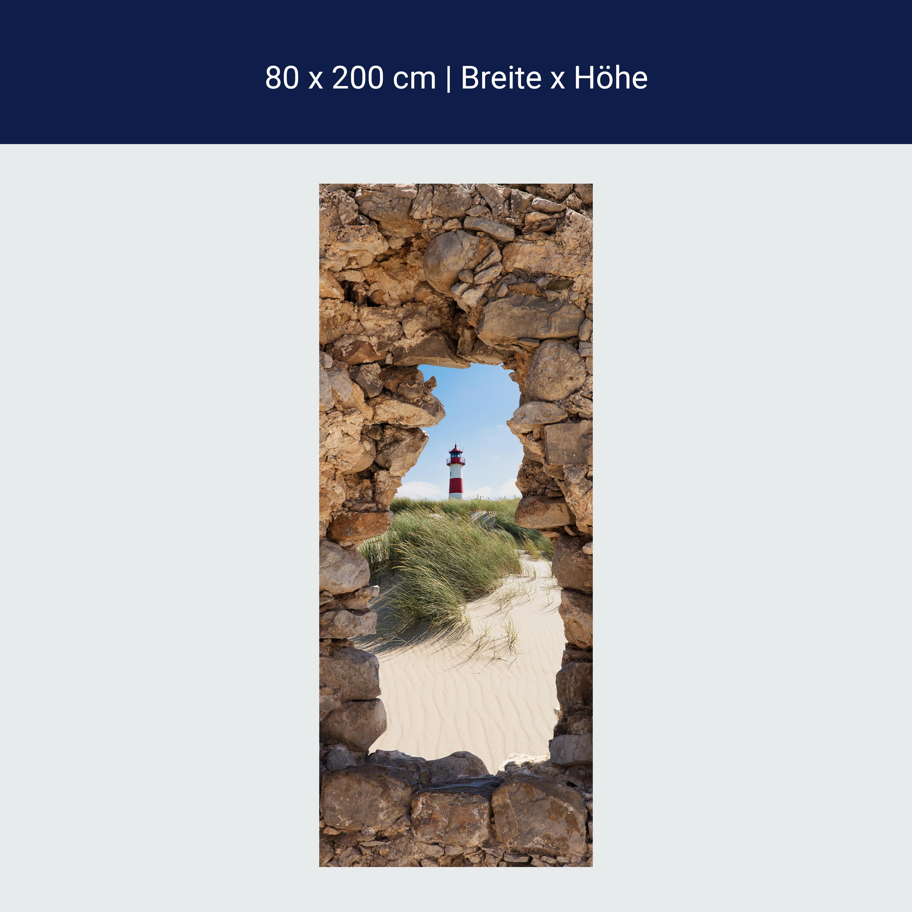 Türtapete 3D Naturstein, Leuchtturm, Strand, Düne M1278 Türtapete 3D Naturstein, Leuchtturm, Strand, Düne M1278