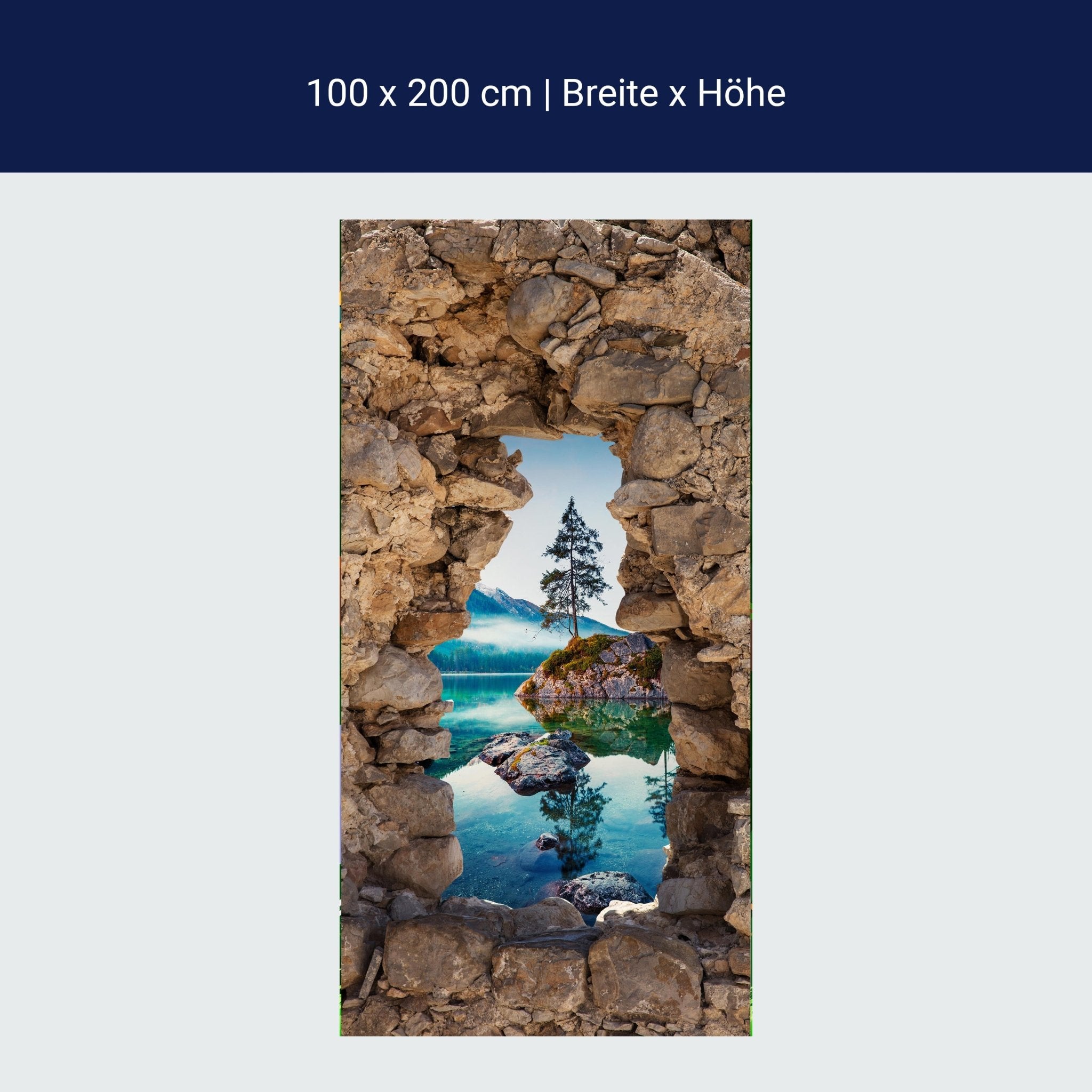 Türtapete 3D Naturstein, See, Berge, Baum, Felsen M1279 Türtapete 3D Naturstein, See, Berge, Baum, Felsen M1279
