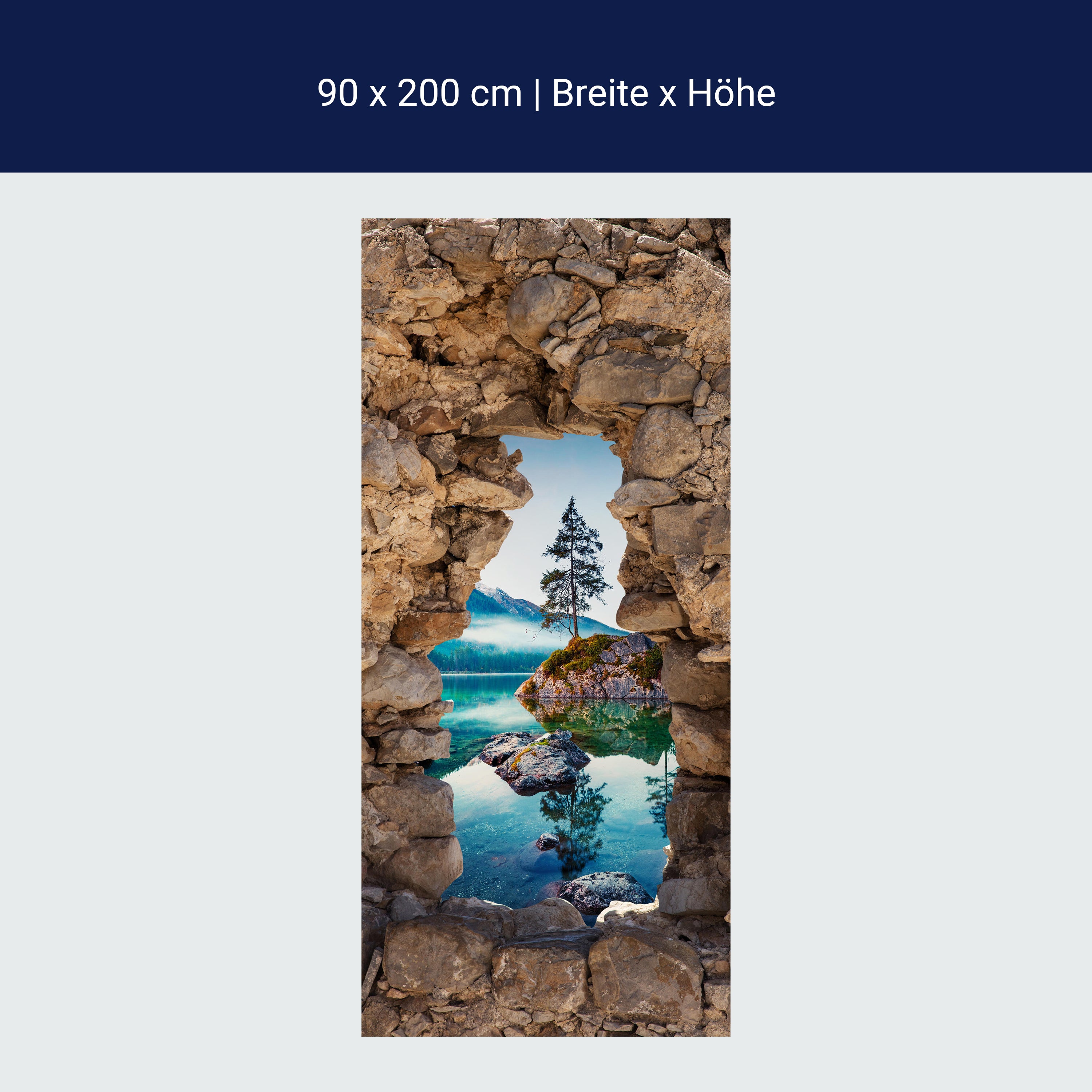 Türtapete 3D Naturstein, See, Berge, Baum, Felsen M1279 Türtapete 3D Naturstein, See, Berge, Baum, Felsen M1279