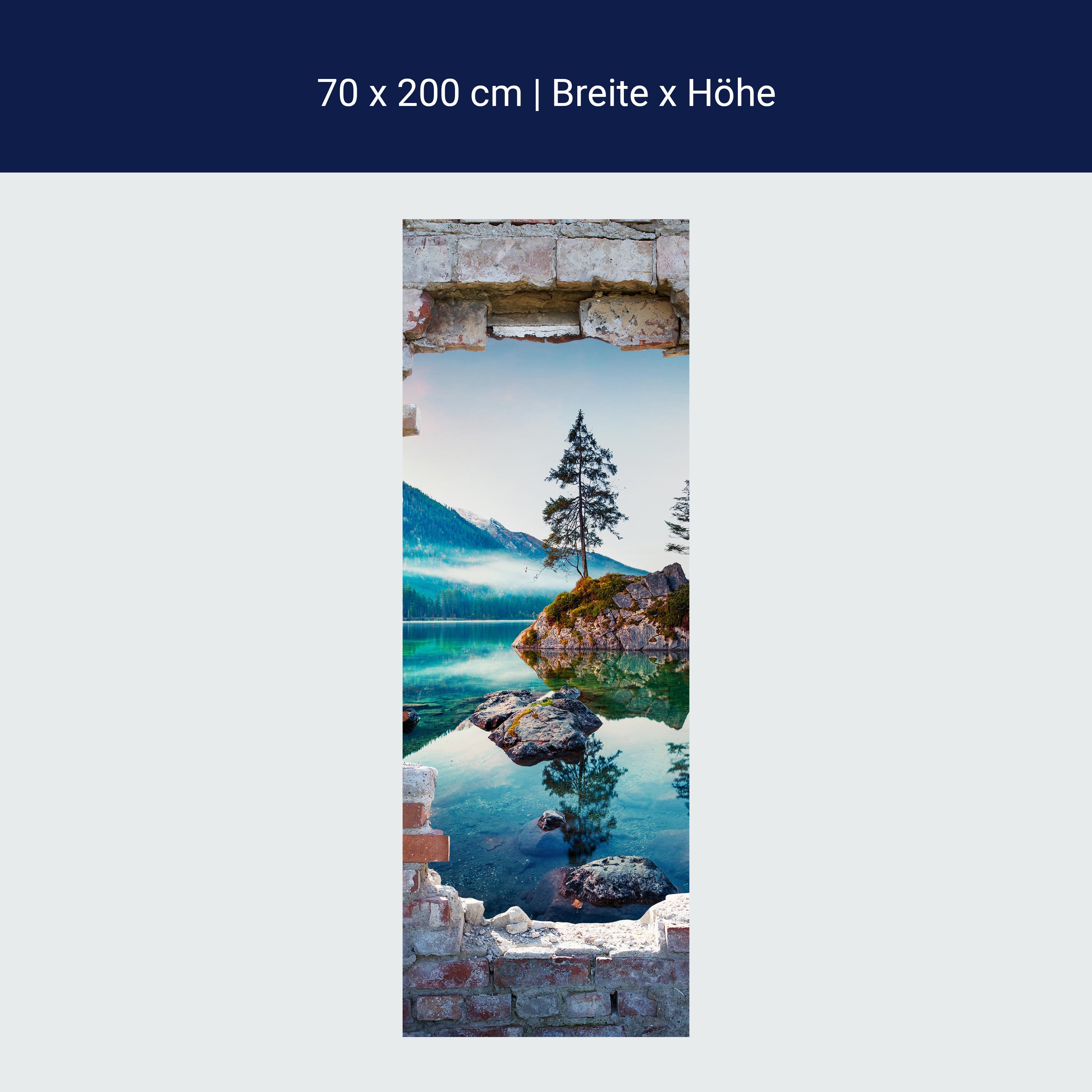 Türtapete 3D Backstein, See, Berge, Baum, Felsen M1280 Türtapete 3D Backstein, See, Berge, Baum, Felsen M1280