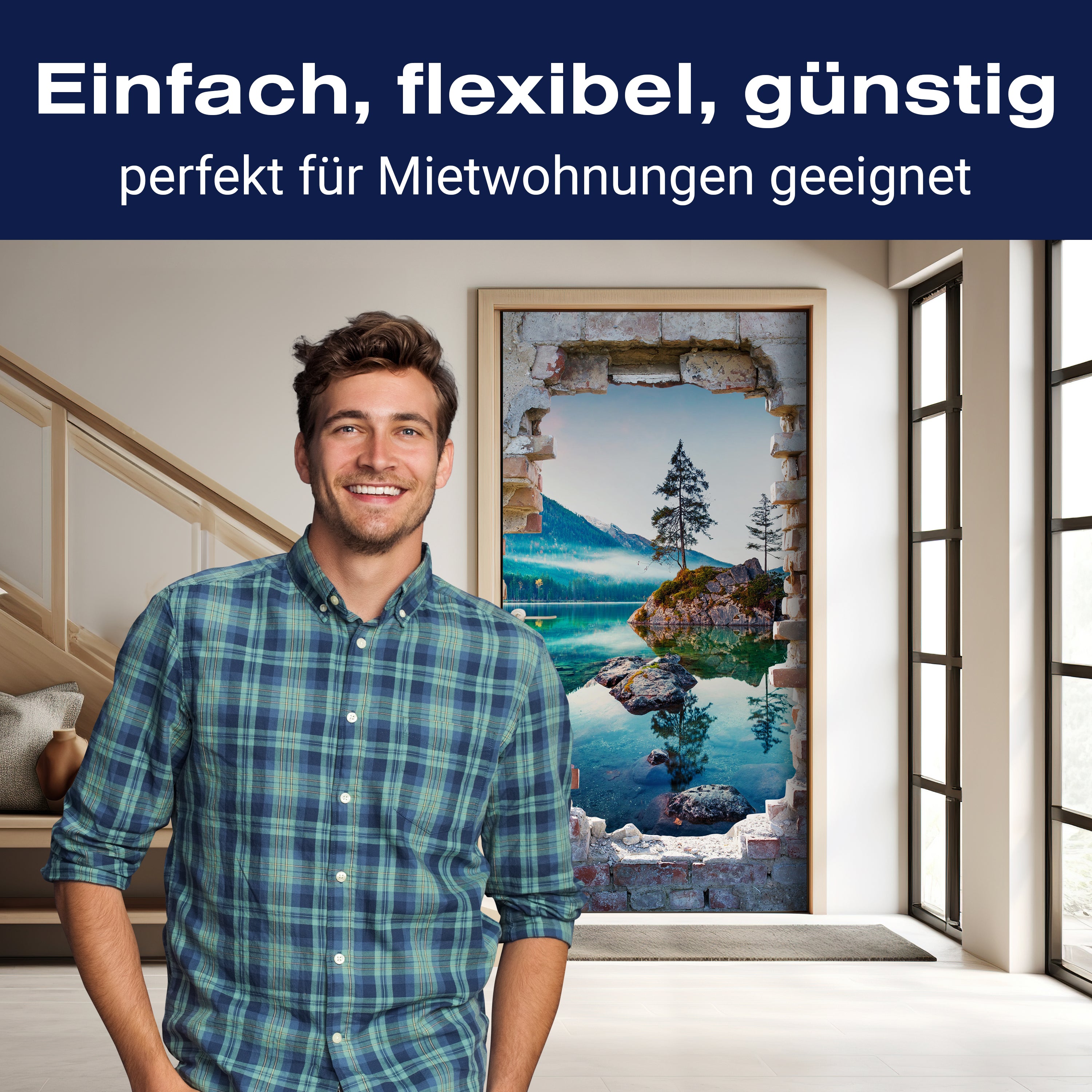 Türtapete 3D Backstein, See, Berge, Baum, Felsen M1280 - Bild 3 Türtapete 3D Backstein, See, Berge, Baum, Felsen M1280 - Bild 3