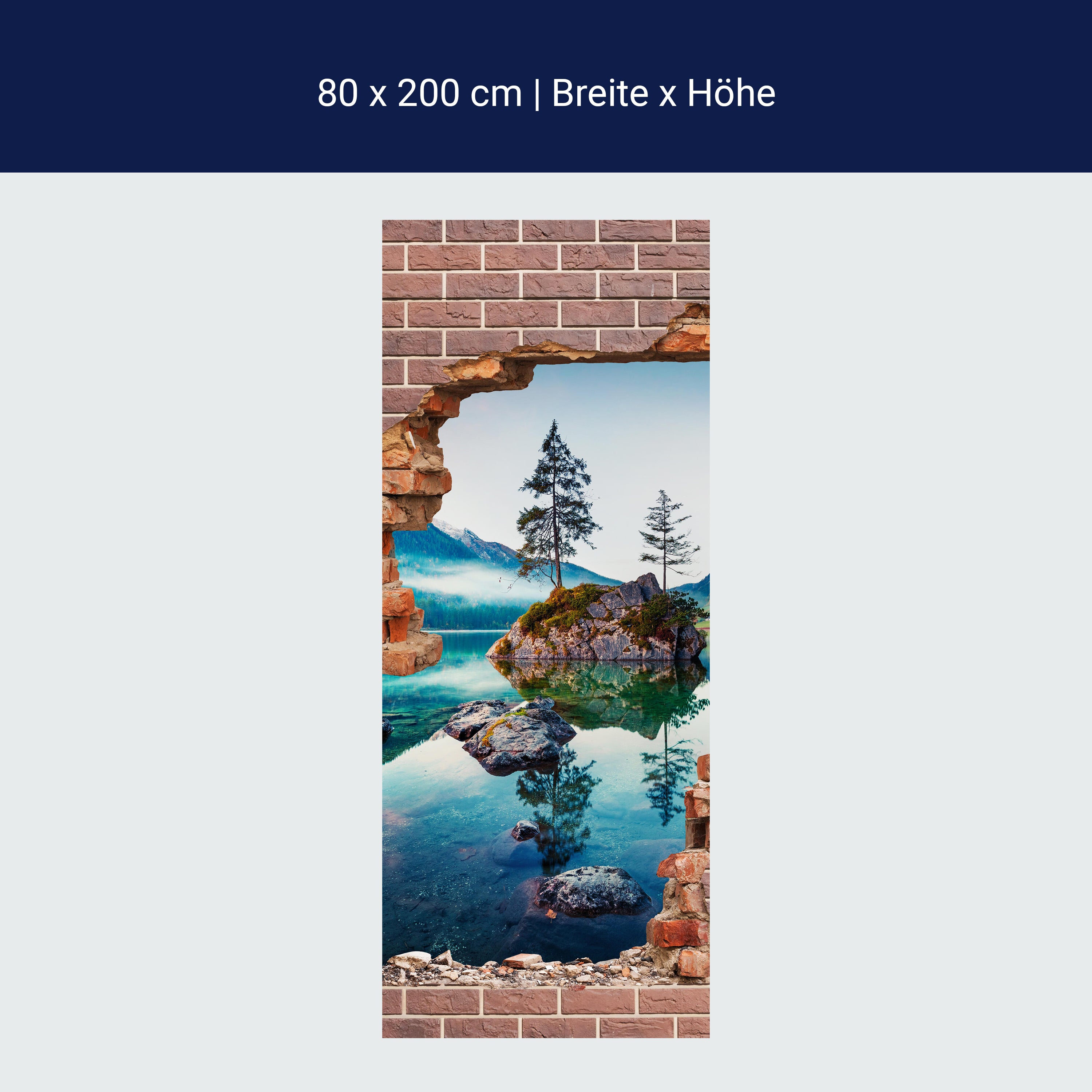 Türtapete 3D Ziegelwand, See, Berge, Baum, Felsen M1281 Türtapete 3D Ziegelwand, See, Berge, Baum, Felsen M1281