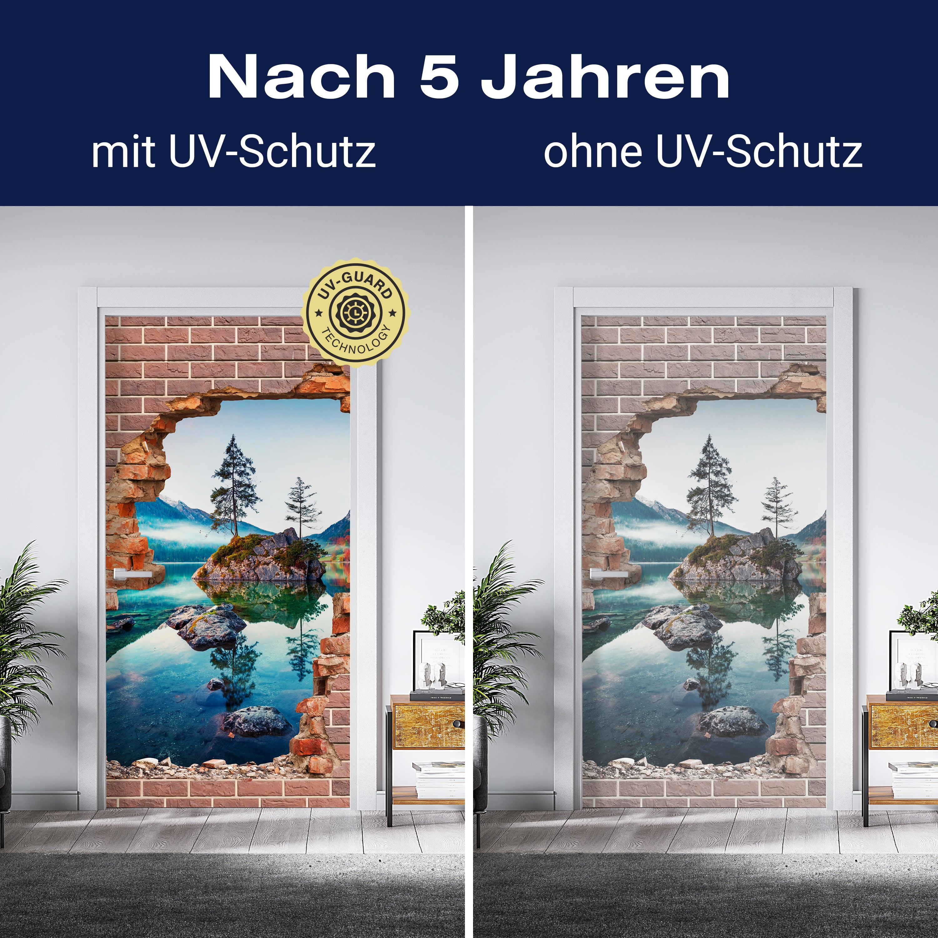 Türtapete 3D Ziegelwand, See, Berge, Baum, Felsen M1281 - Bild 4 Türtapete 3D Ziegelwand, See, Berge, Baum, Felsen M1281 - Bild 4