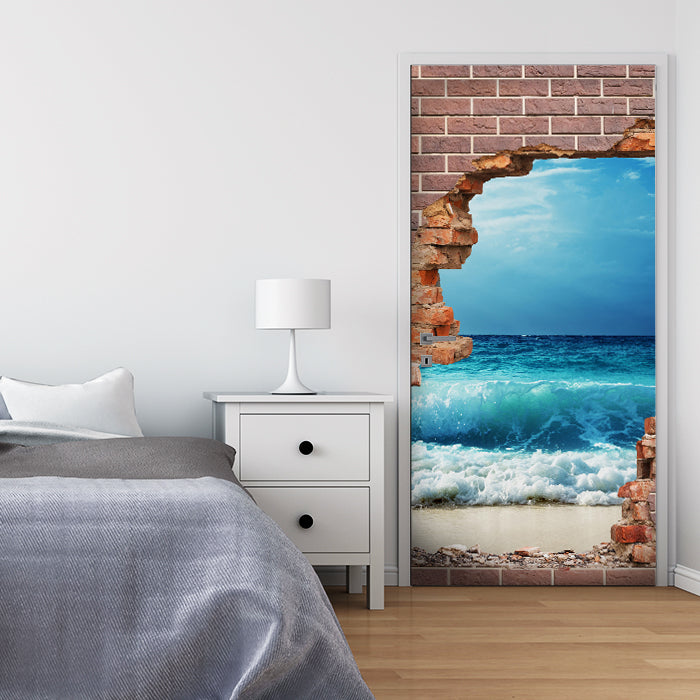 Türtapete 3D Ziegelwand, Meer, Wellen, Strand M1282 - Bild 1 Türtapete 3D Ziegelwand, Meer, Wellen, Strand M1282 - Bild 1
