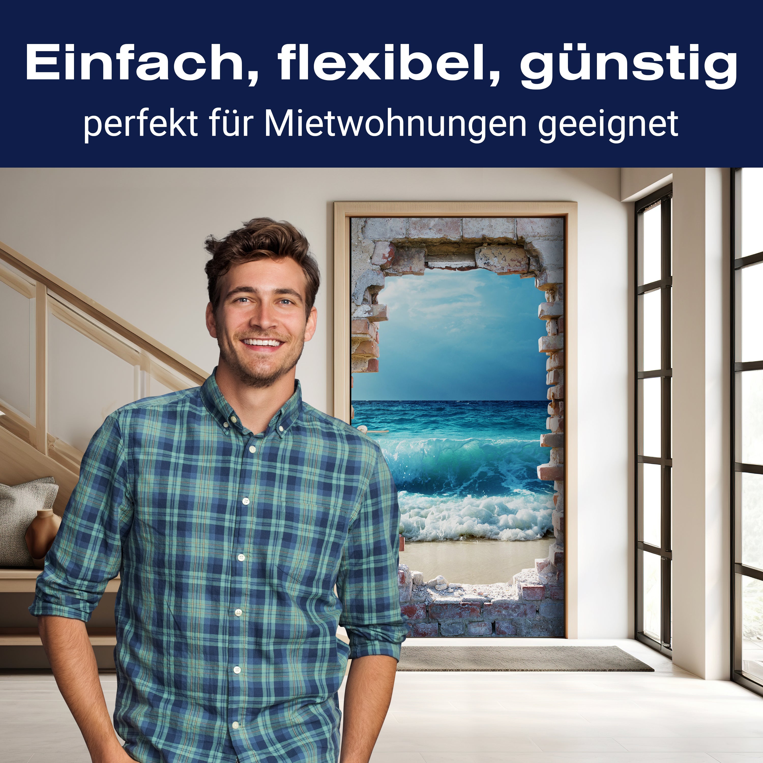 Türtapete 3D Backsteine, Meer, Wellen, Strand M1283 - Bild 3 Türtapete 3D Backsteine, Meer, Wellen, Strand M1283 - Bild 3