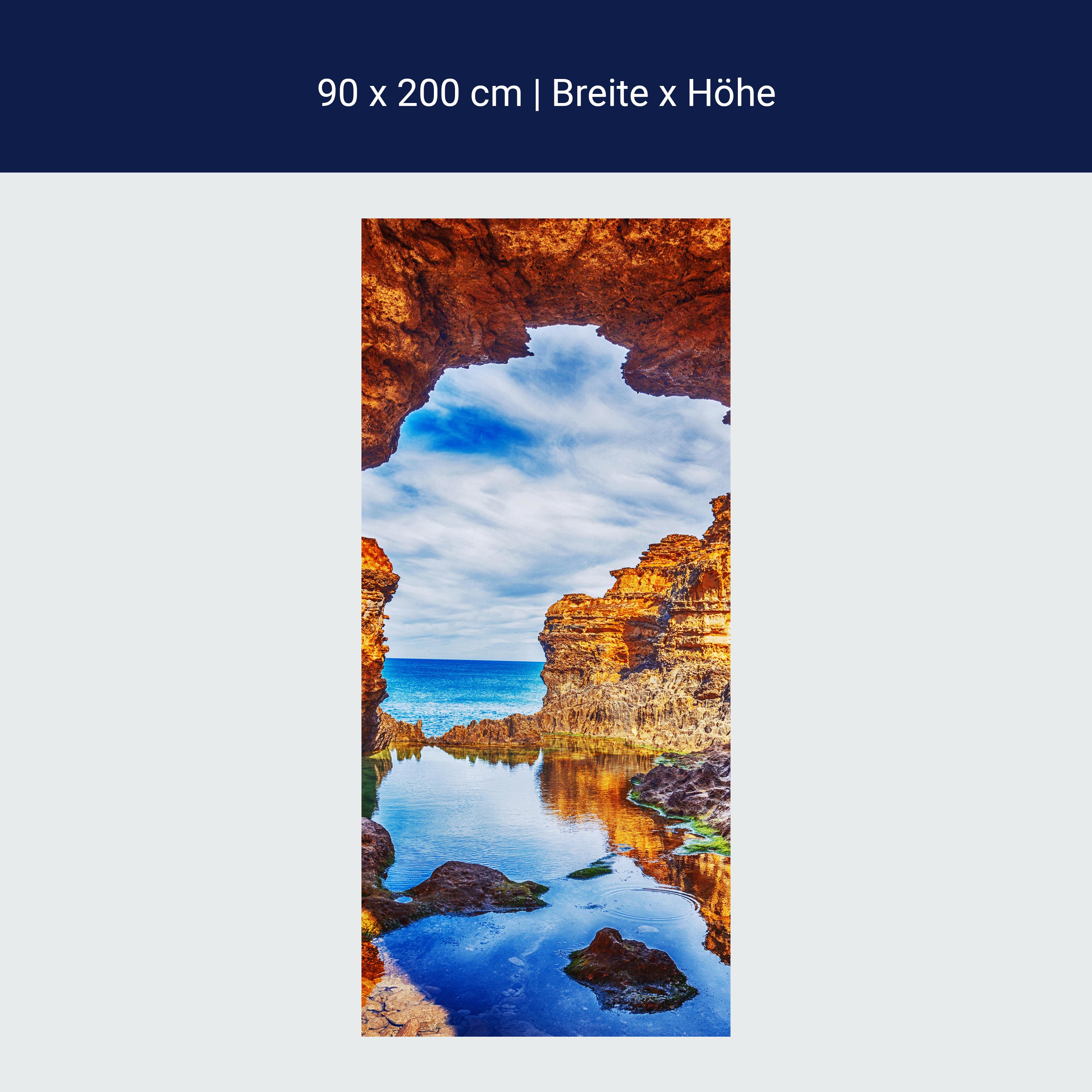 Türtapete Blick aus Höhle, Meer, Bucht, Sonne M1285 Türtapete Blick aus Höhle, Meer, Bucht, Sonne M1285