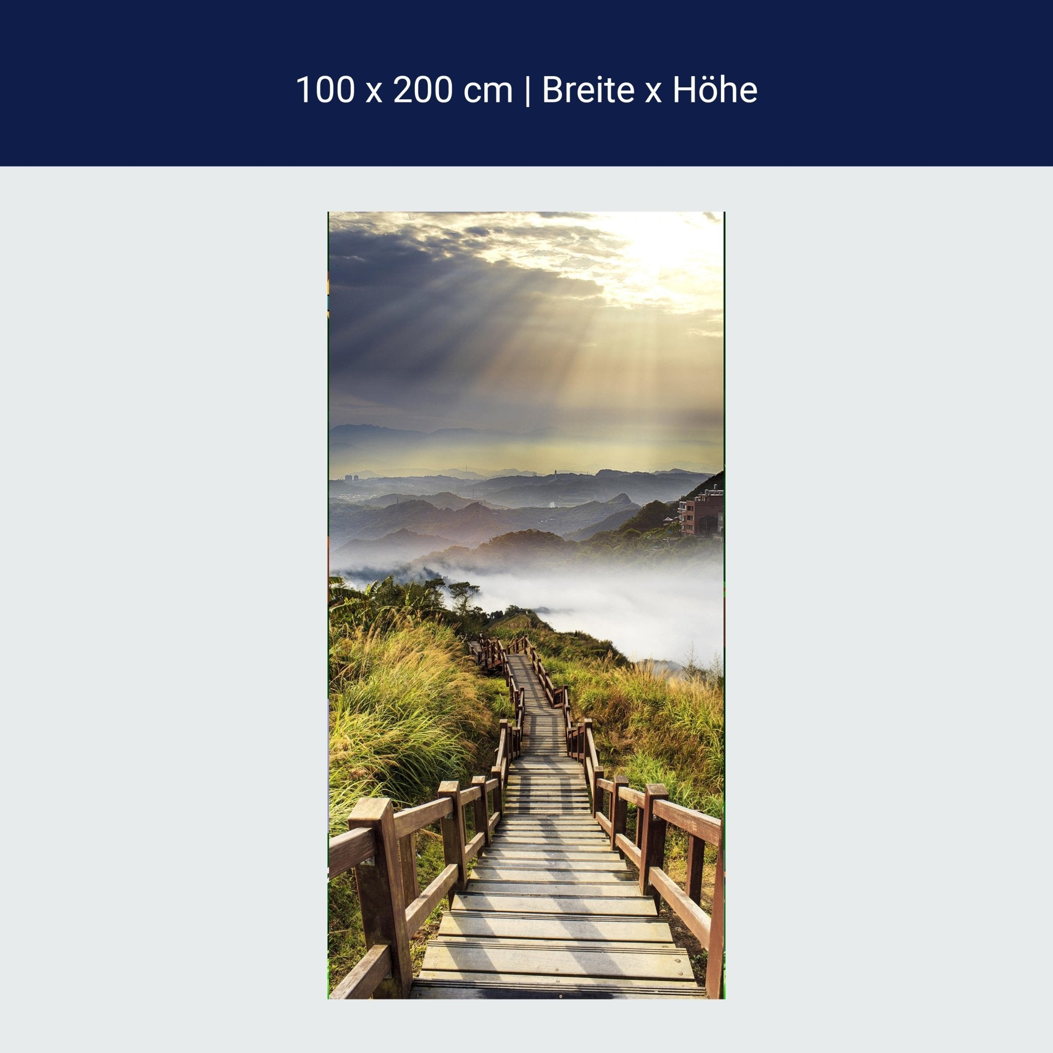 Türtapete Treppe auf Berggipfel, Sonne, Wolken M1286 Türtapete Treppe auf Berggipfel, Sonne, Wolken M1286