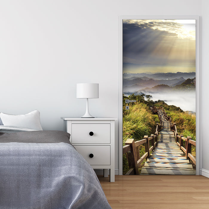 Türtapete Treppe auf Berggipfel, Sonne, Wolken M1286 - Bild 1 Türtapete Treppe auf Berggipfel, Sonne, Wolken M1286 - Bild 1
