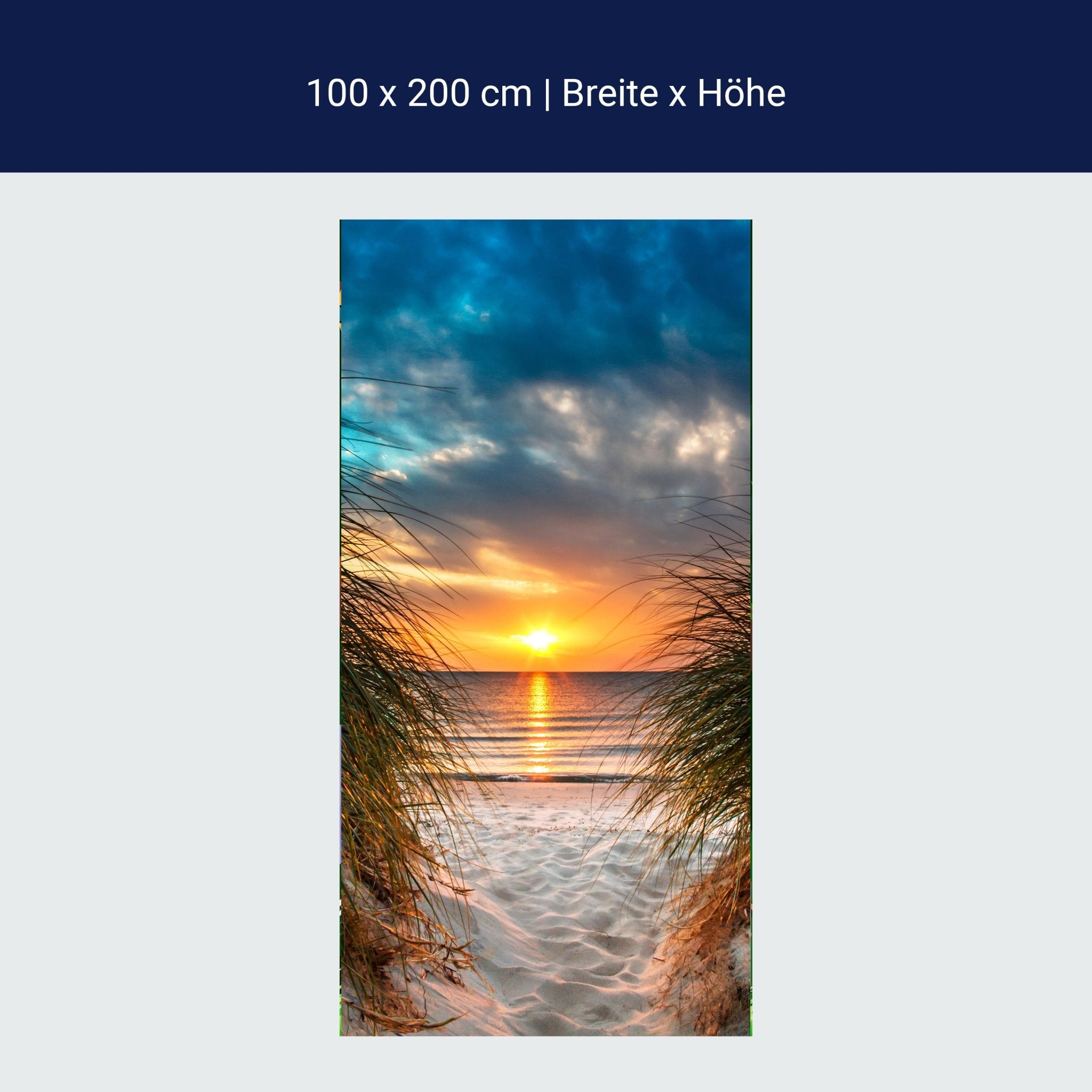 Türtapete Blick durch Düne, Meer, Sonnenuntergang M1293 Türtapete Blick durch Düne, Meer, Sonnenuntergang M1293