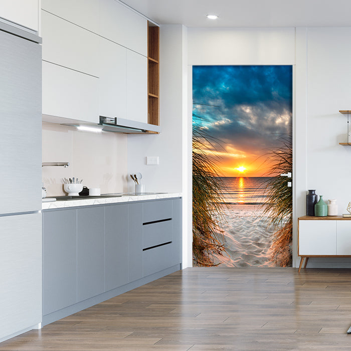 Türtapete Blick durch Düne, Meer, Sonnenuntergang M1293 - Bild 1 Türtapete Blick durch Düne, Meer, Sonnenuntergang M1293 - Bild 1