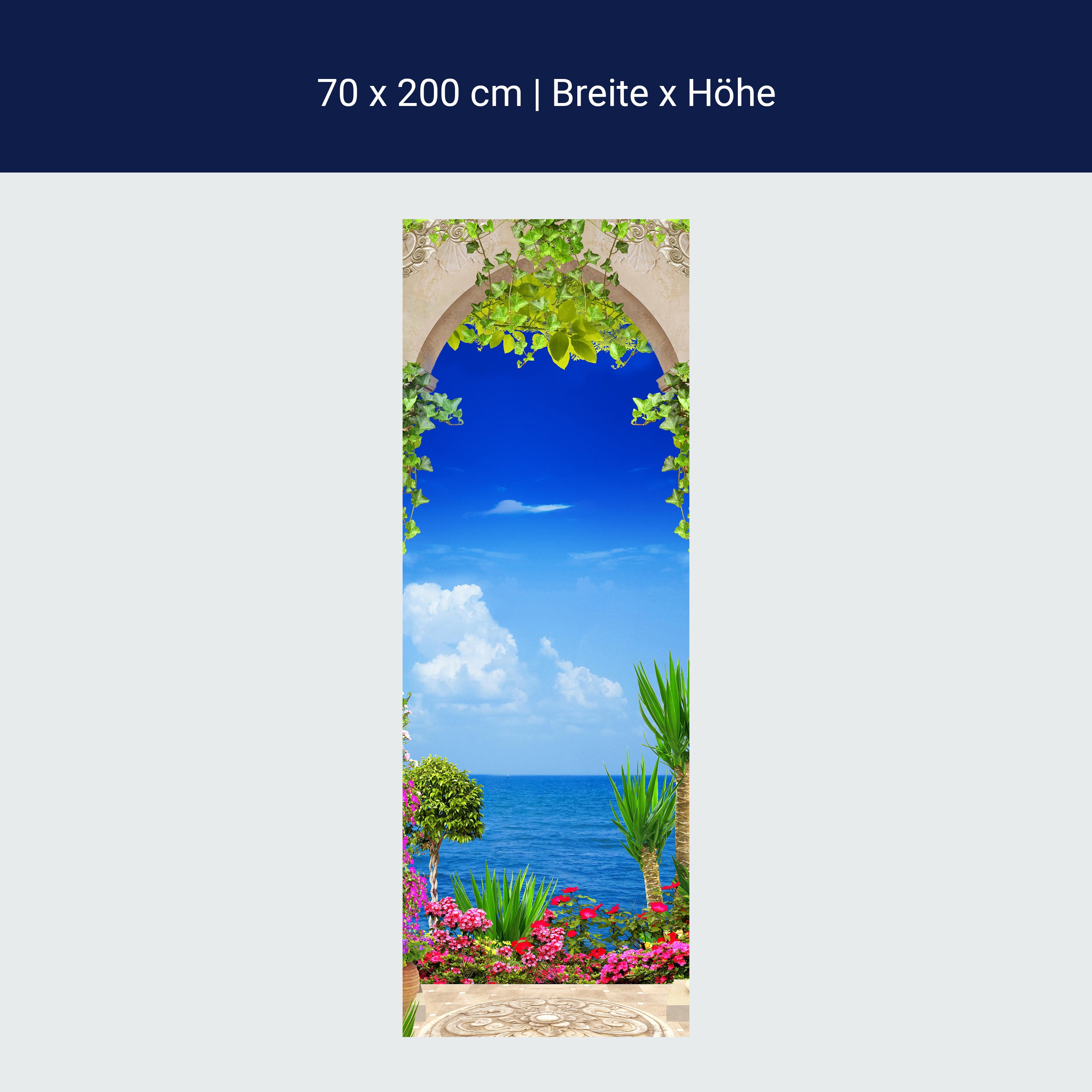 Türtapete Blick aufs Meer, Säulen, Pflanzen, Efeu M1296 Türtapete Blick aufs Meer, Säulen, Pflanzen, Efeu M1296