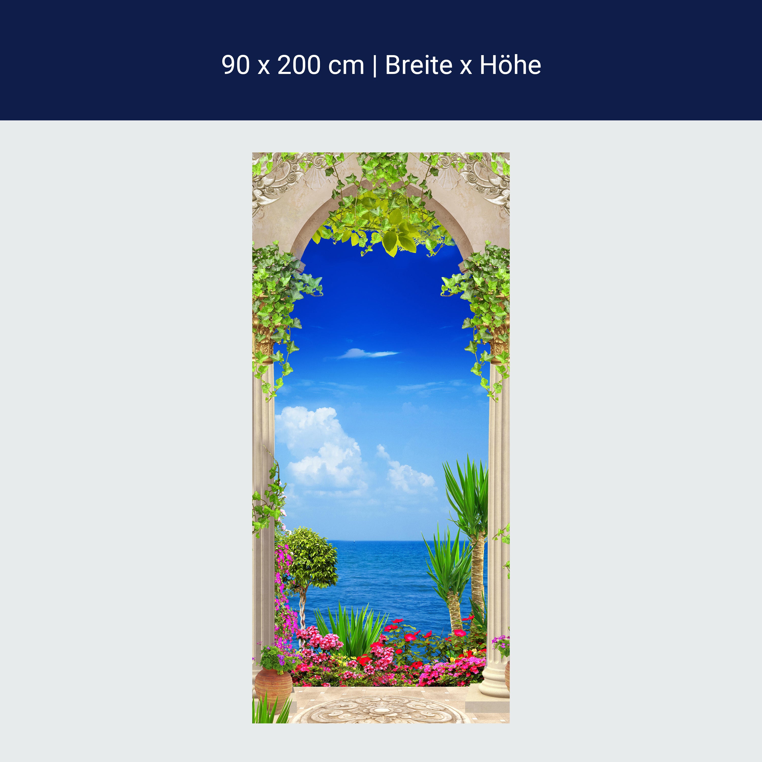 Türtapete Blick aufs Meer, Säulen, Pflanzen, Efeu M1296 Türtapete Blick aufs Meer, Säulen, Pflanzen, Efeu M1296