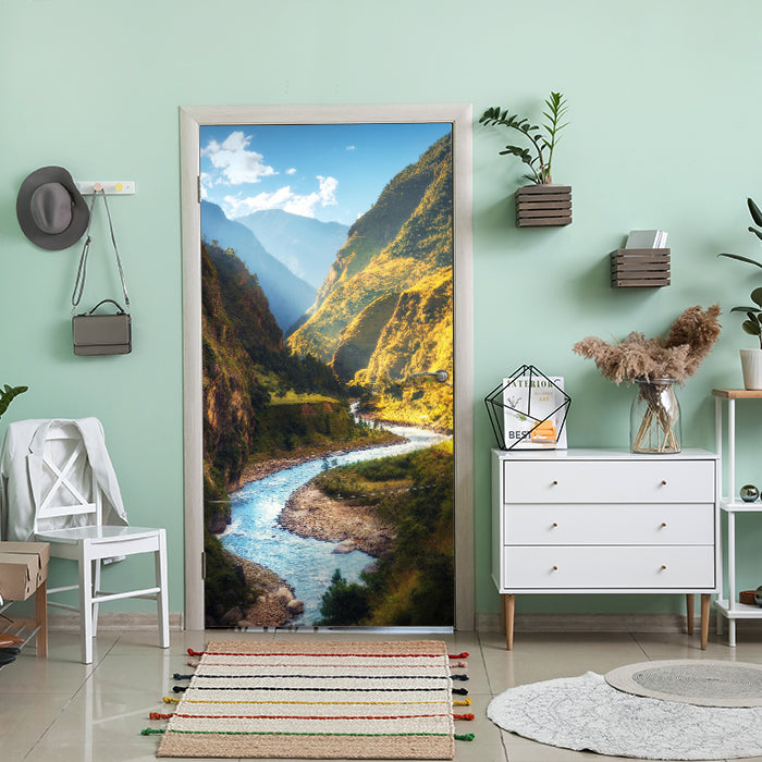 Türtapete Fluss im Tal, Berge, Sonne, Gebirge M1299 - Bild 1 Türtapete Fluss im Tal, Berge, Sonne, Gebirge M1299 - Bild 1
