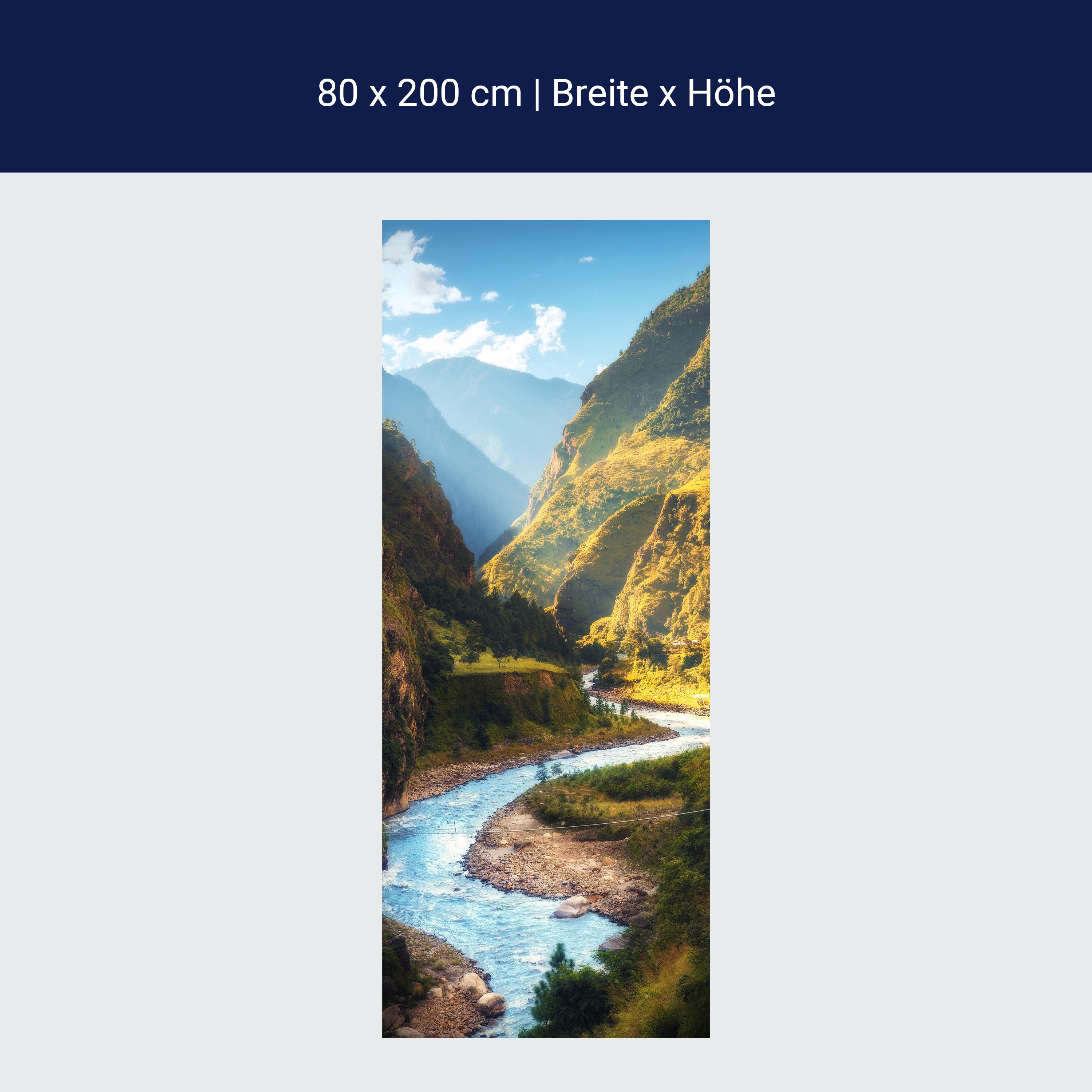 Türtapete Fluss im Tal, Berge, Sonne, Gebirge M1299 Türtapete Fluss im Tal, Berge, Sonne, Gebirge M1299