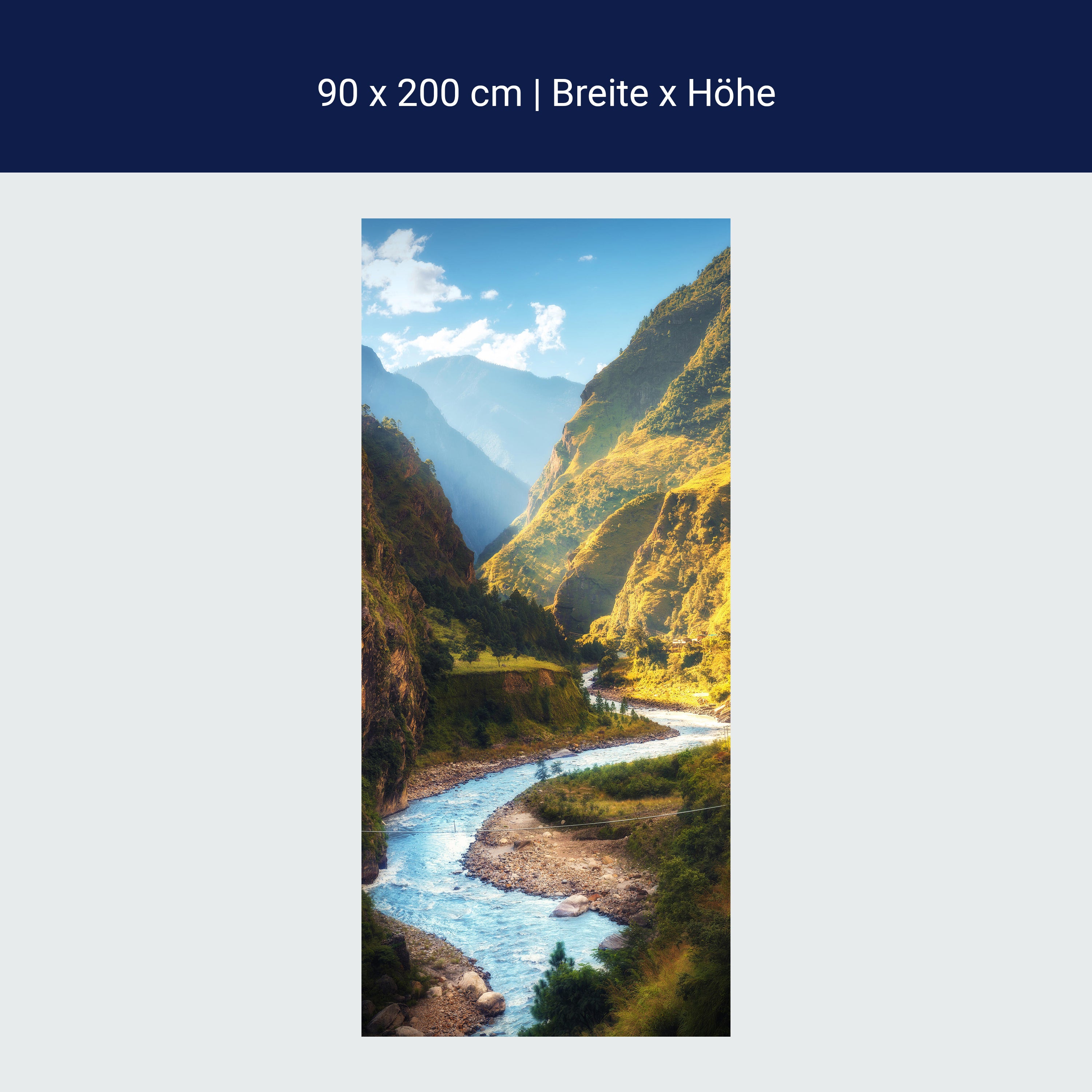 Türtapete Fluss im Tal, Berge, Sonne, Gebirge M1299 Türtapete Fluss im Tal, Berge, Sonne, Gebirge M1299