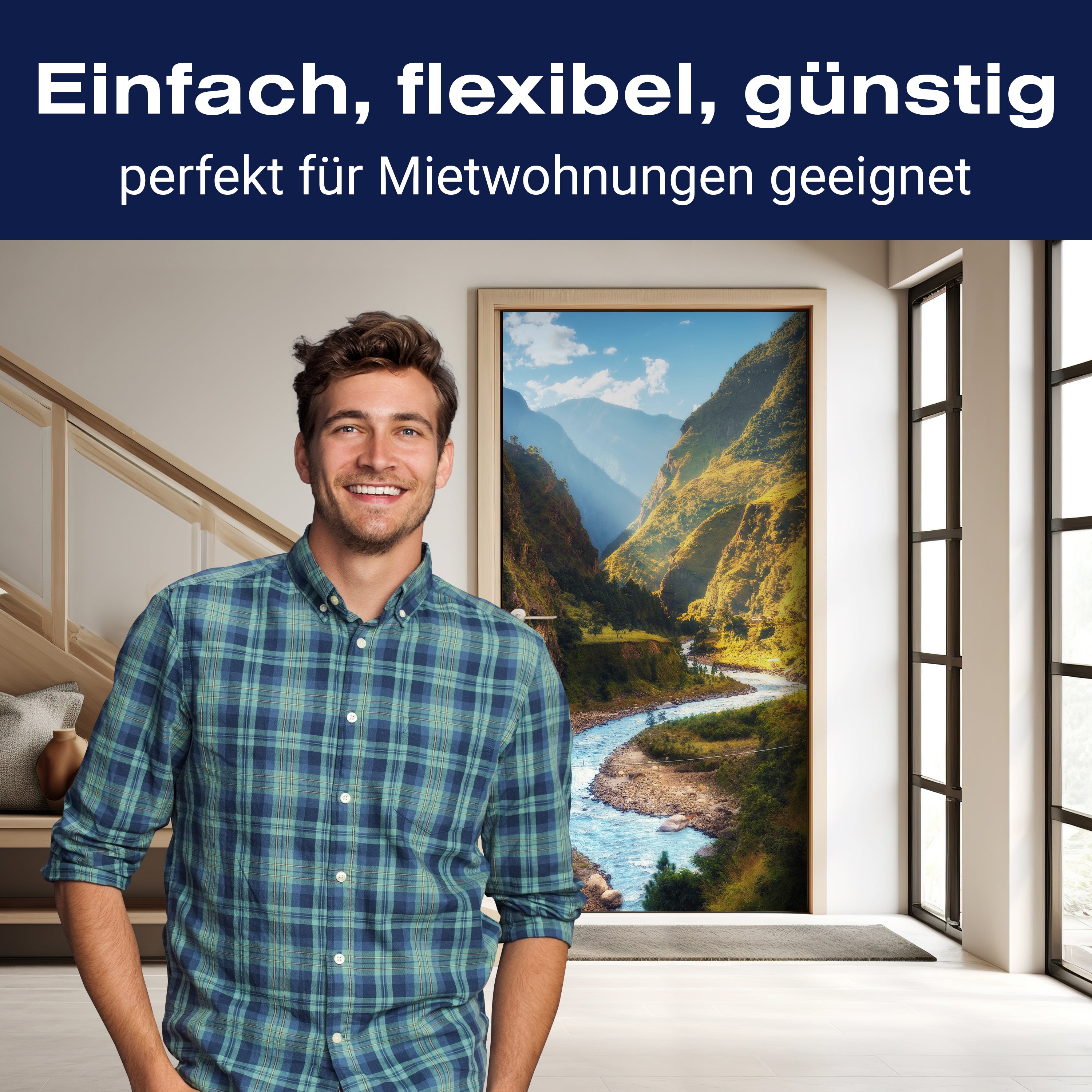 Türtapete Fluss im Tal, Berge, Sonne, Gebirge M1299 - Bild 3 Türtapete Fluss im Tal, Berge, Sonne, Gebirge M1299 - Bild 3