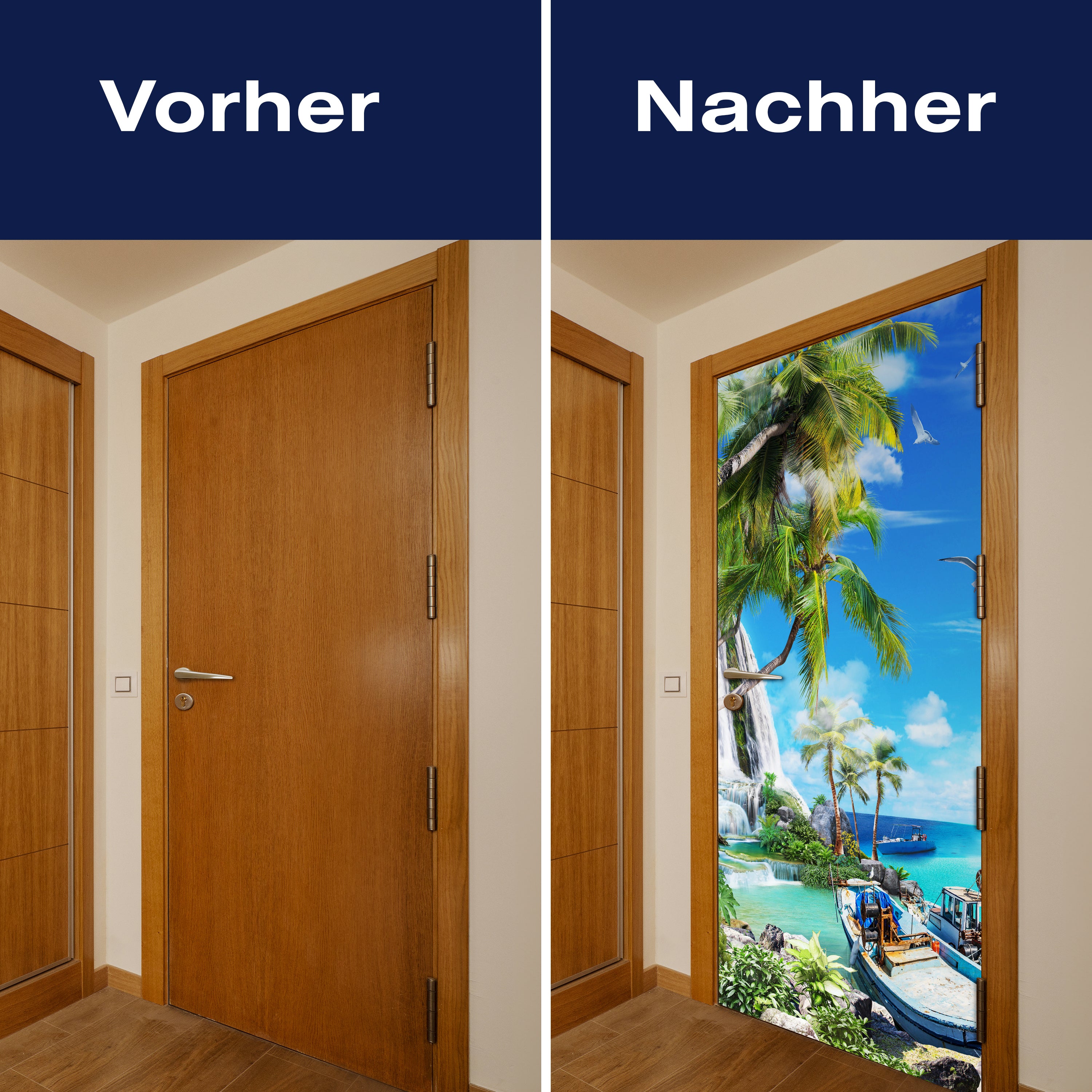 Türtapete Wasserfall ins Meer, Palmen, Boote M1306 - Bild 10 Türtapete Wasserfall ins Meer, Palmen, Boote M1306 - Bild 10