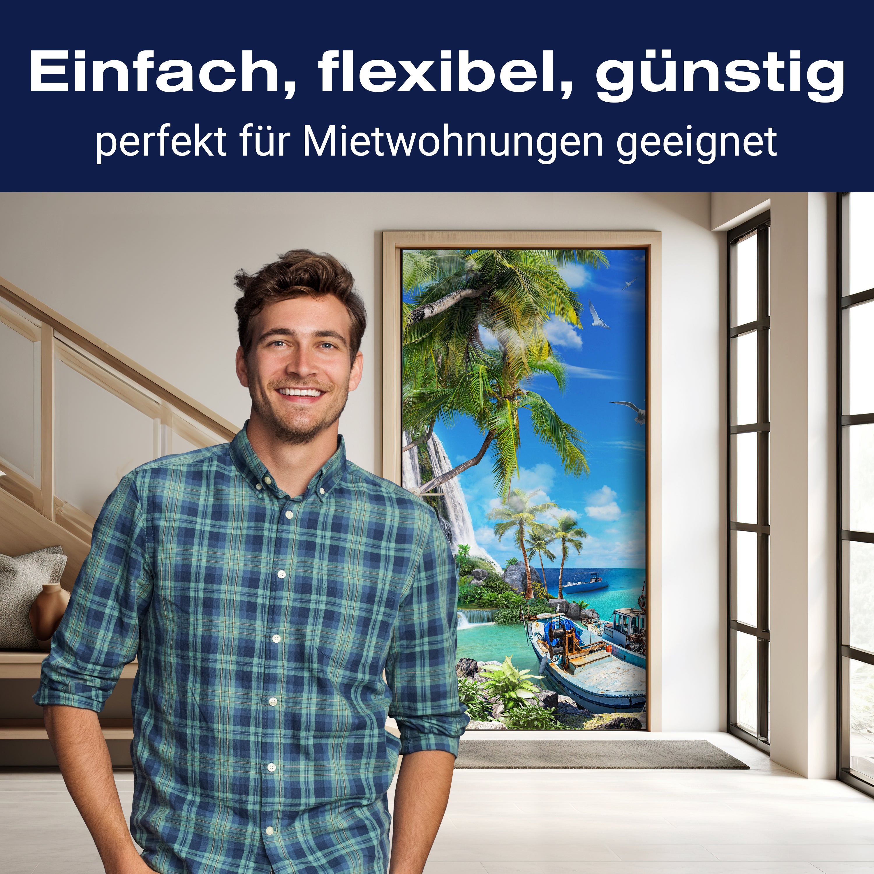 Türtapete Wasserfall ins Meer, Palmen, Boote M1306 - Bild 3 Türtapete Wasserfall ins Meer, Palmen, Boote M1306 - Bild 3