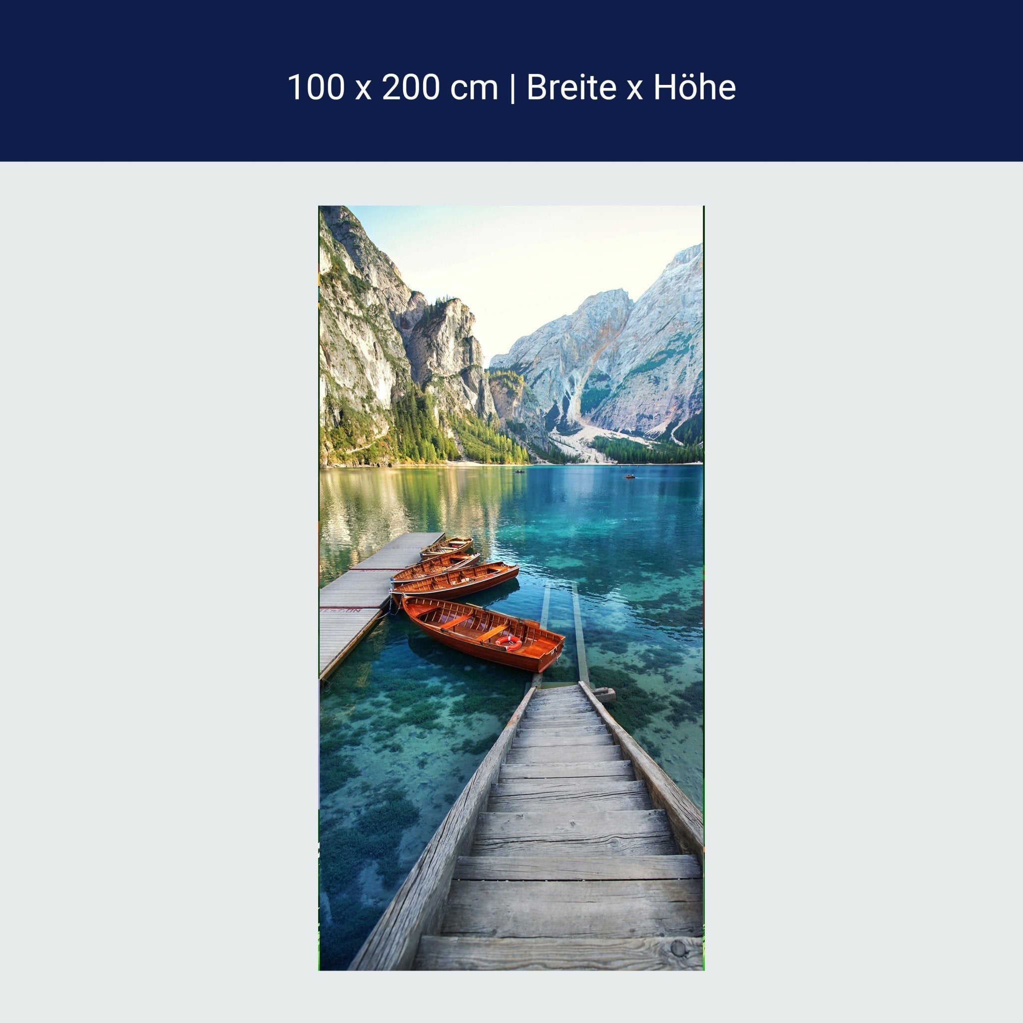 Türtapete Steg im Bergsee, Boote, Berge, Wasser M1307 Türtapete Steg im Bergsee, Boote, Berge, Wasser M1307