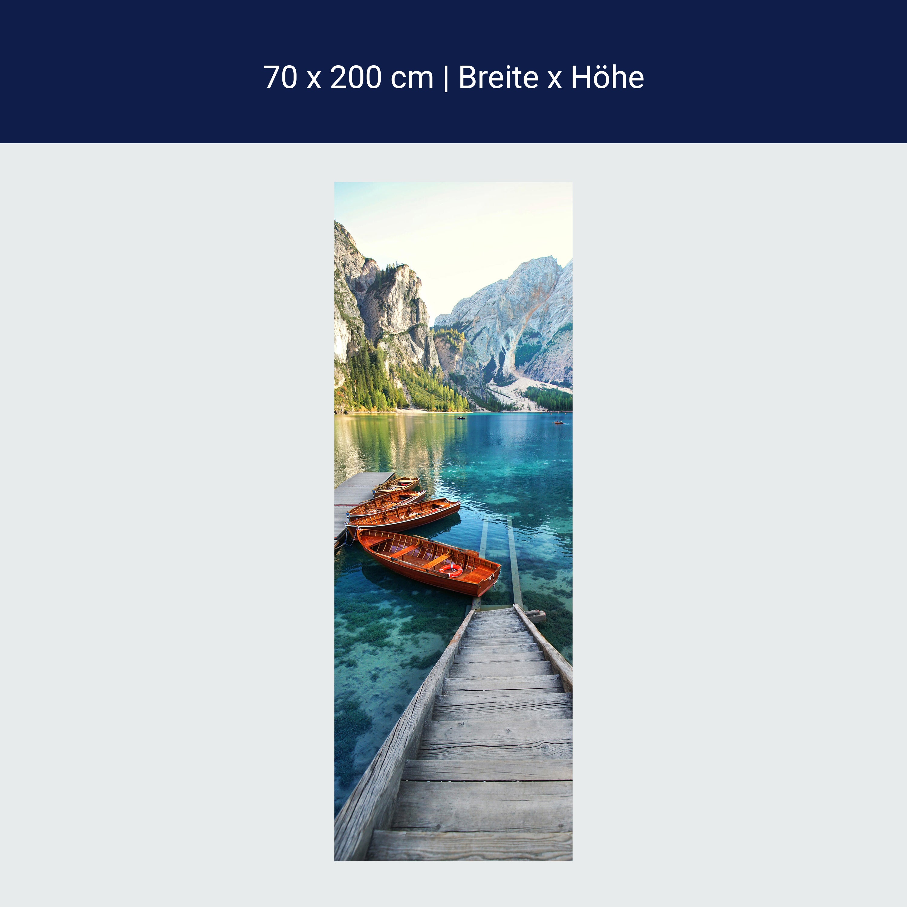 Türtapete Steg im Bergsee, Boote, Berge, Wasser M1307 Türtapete Steg im Bergsee, Boote, Berge, Wasser M1307