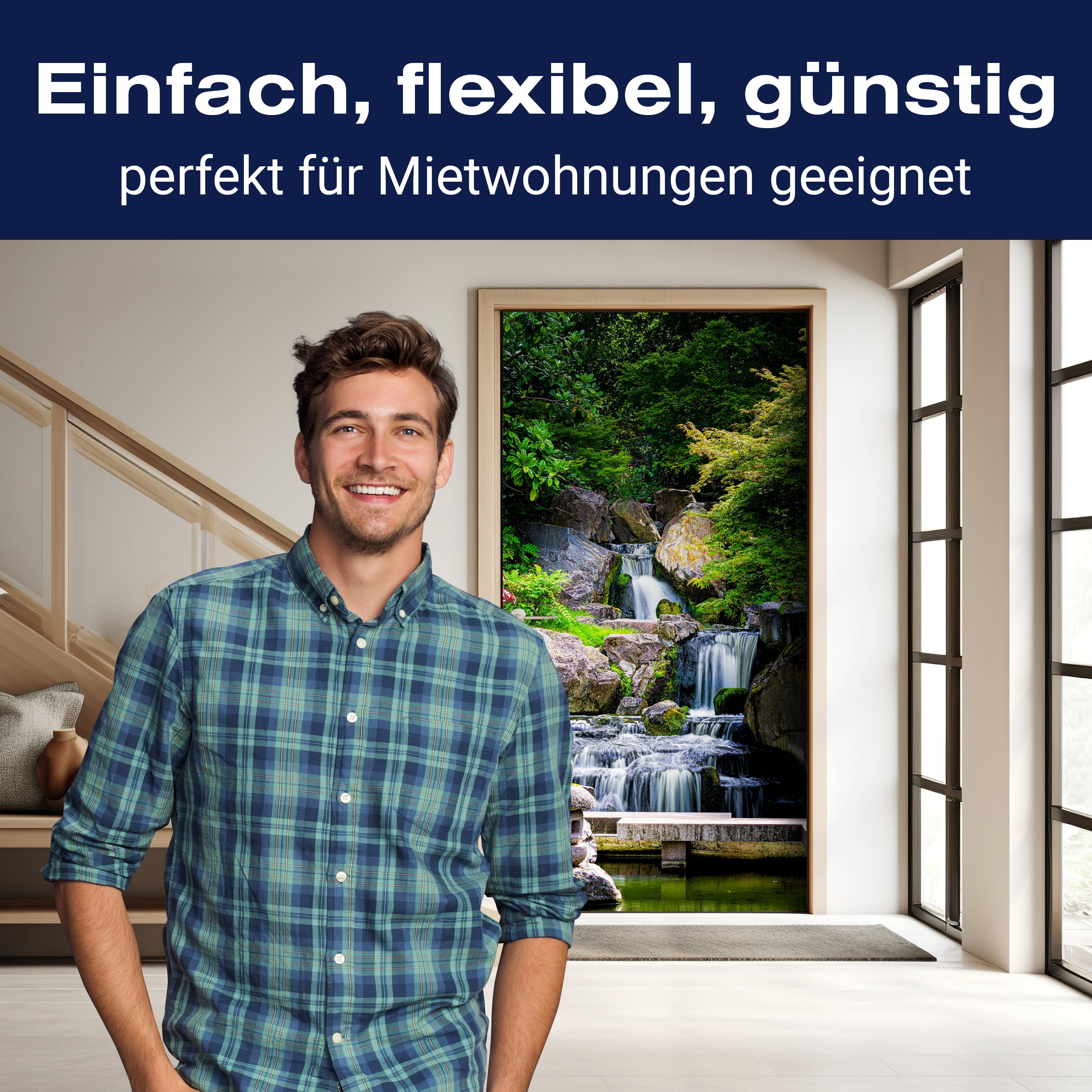 Türtapete Wasserfall in Garten, Bäume, Stufen M1308 - Bild 3 Türtapete Wasserfall in Garten, Bäume, Stufen M1308 - Bild 3