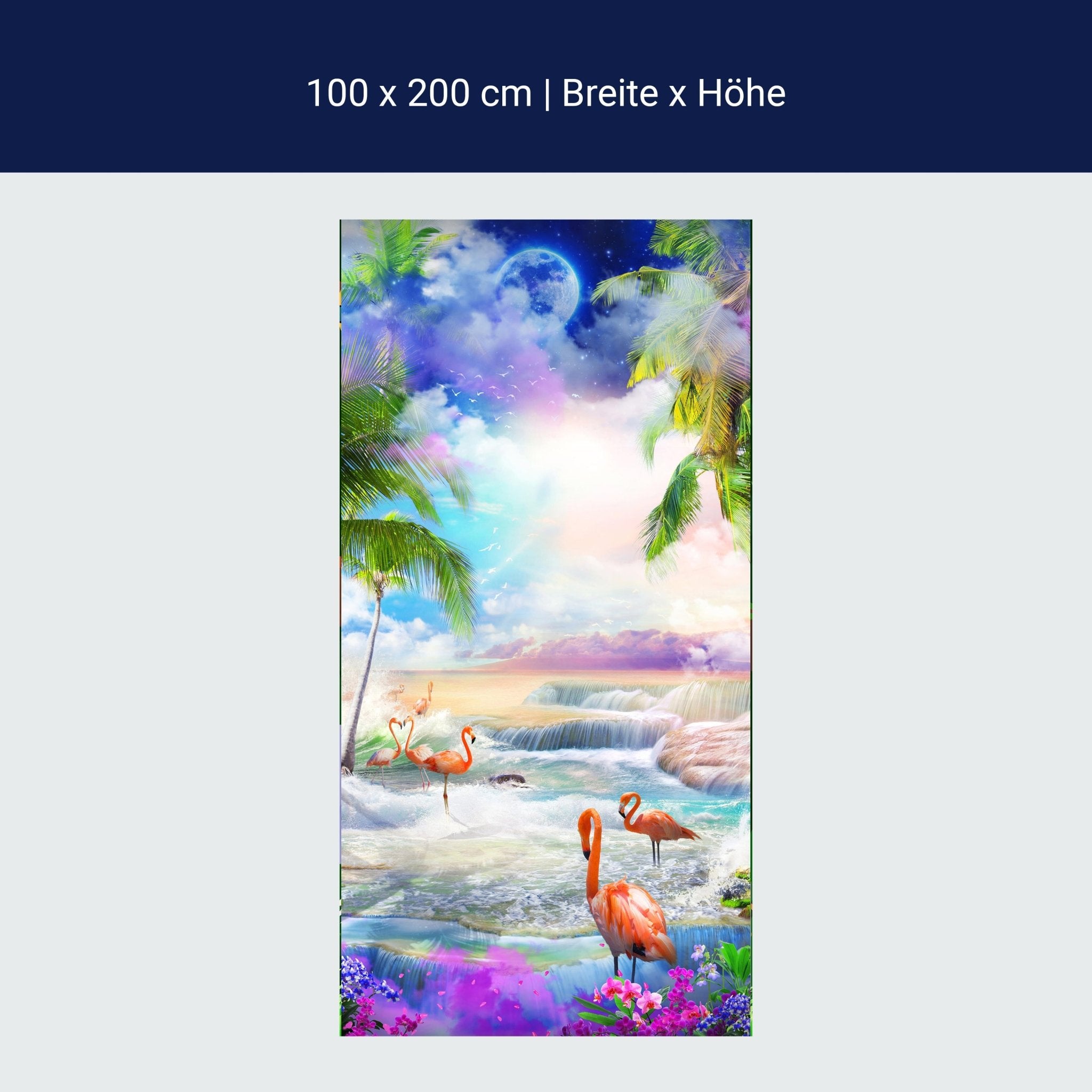 Türtapete Flamingos am Meer, Lila Wolken, Mond M1310 Türtapete Flamingos am Meer, Lila Wolken, Mond M1310