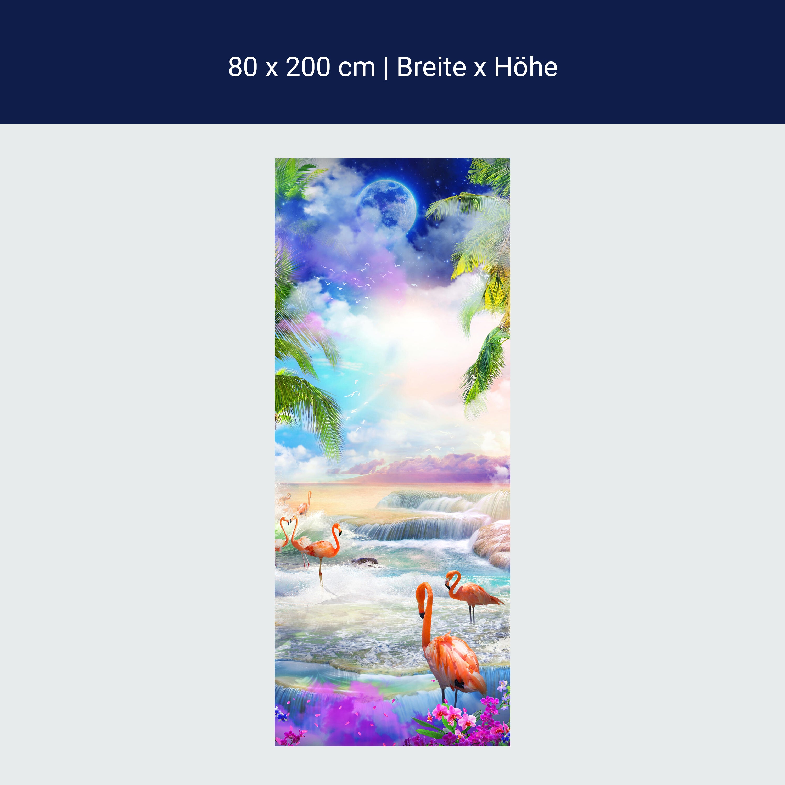 Türtapete Flamingos am Meer, Lila Wolken, Mond M1310 Türtapete Flamingos am Meer, Lila Wolken, Mond M1310