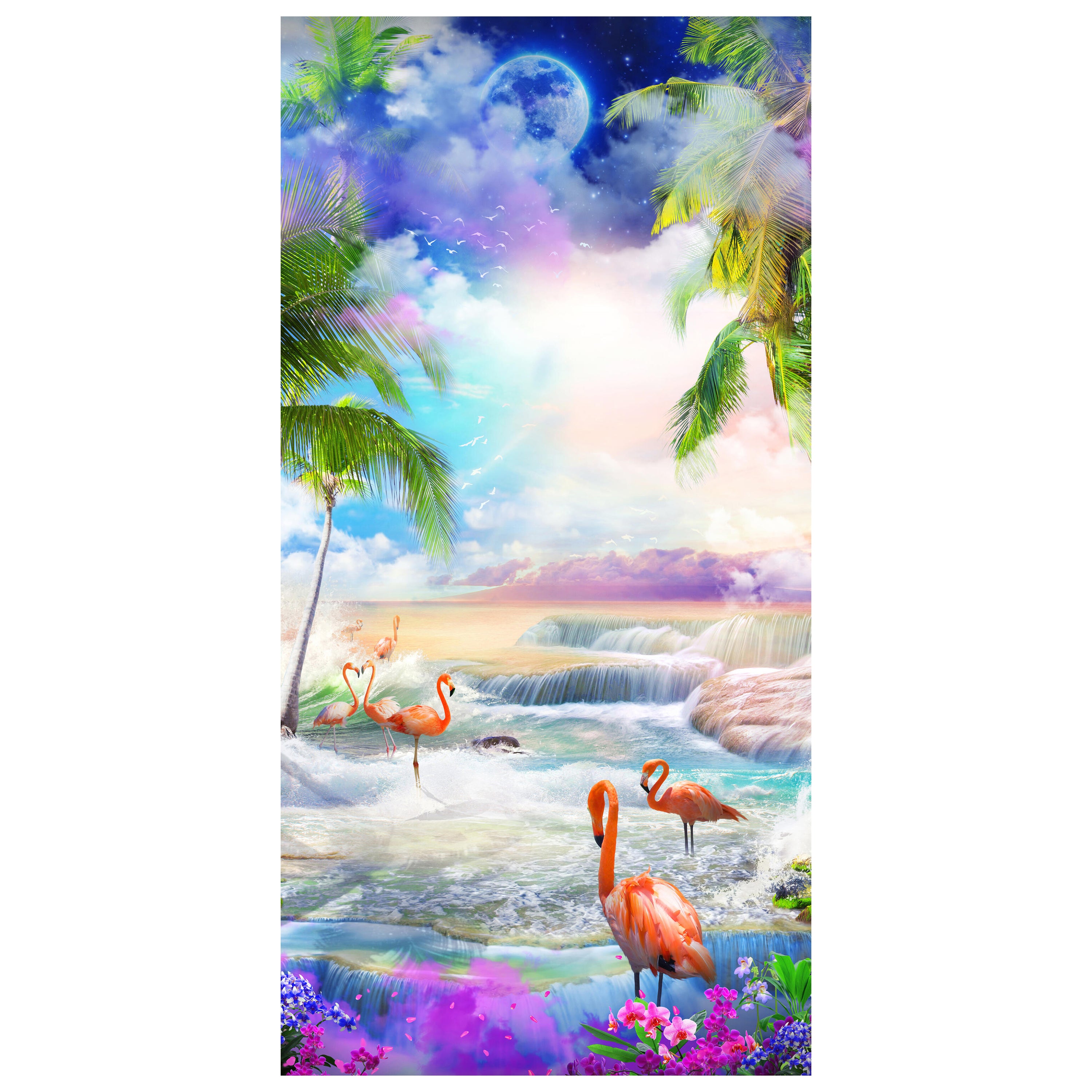 Türtapete Flamingos am Meer, Lila Wolken, Mond M1310 - Bild 2 Türtapete Flamingos am Meer, Lila Wolken, Mond M1310 - Bild 2