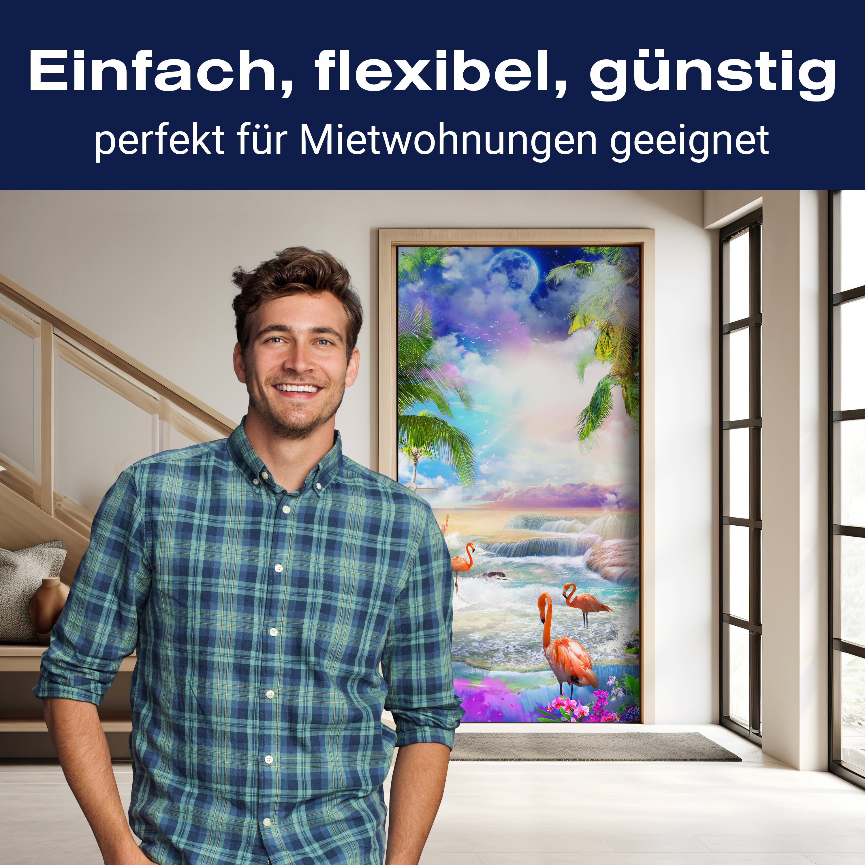 Türtapete Flamingos am Meer, Lila Wolken, Mond M1310 - Bild 3 Türtapete Flamingos am Meer, Lila Wolken, Mond M1310 - Bild 3