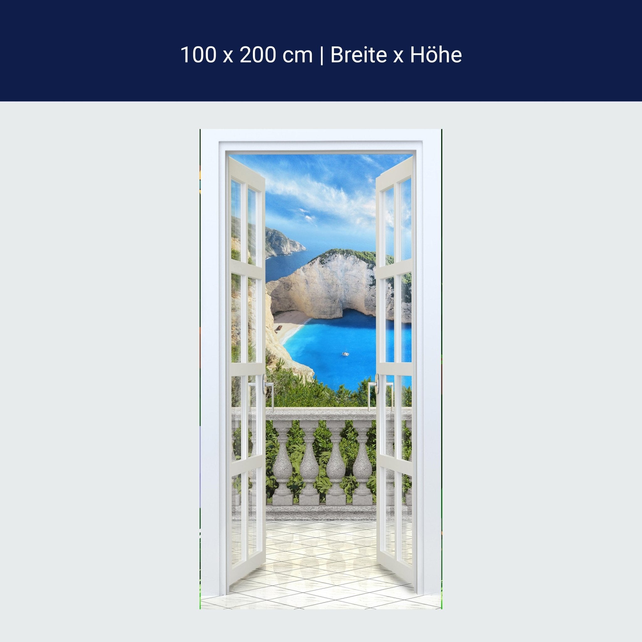 Türtapete Ausblick von Balkon, Meer, Küste, Felsen M1312 Türtapete Ausblick von Balkon, Meer, Küste, Felsen M1312