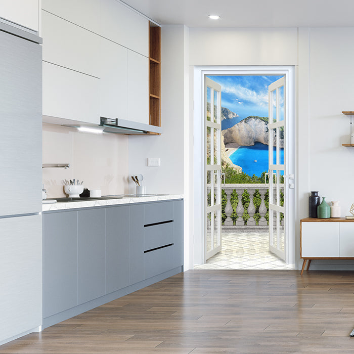 Türtapete Ausblick von Balkon, Meer, Küste, Felsen M1312 - Bild 1 Türtapete Ausblick von Balkon, Meer, Küste, Felsen M1312 - Bild 1