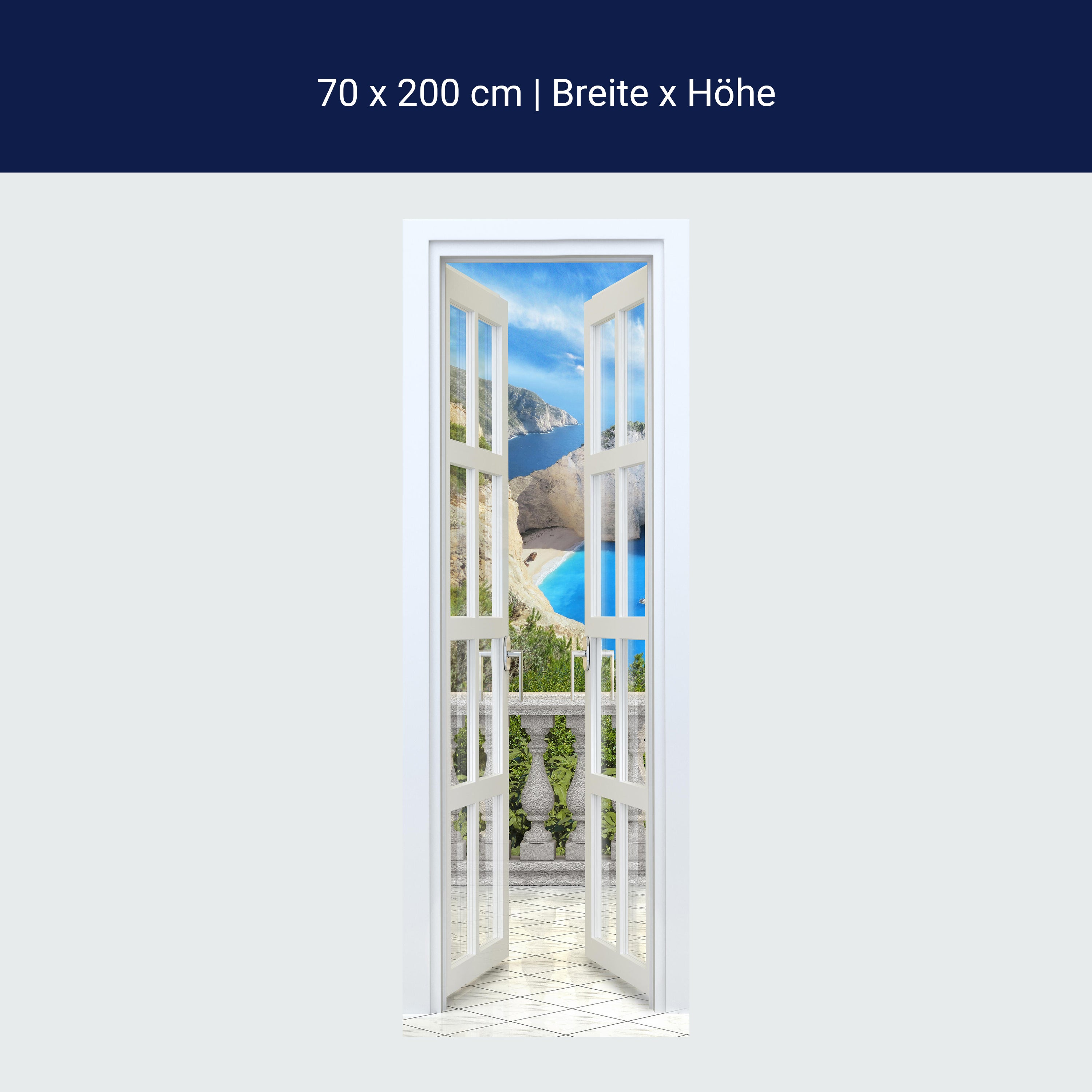 Türtapete Ausblick von Balkon, Meer, Küste, Felsen M1312 Türtapete Ausblick von Balkon, Meer, Küste, Felsen M1312