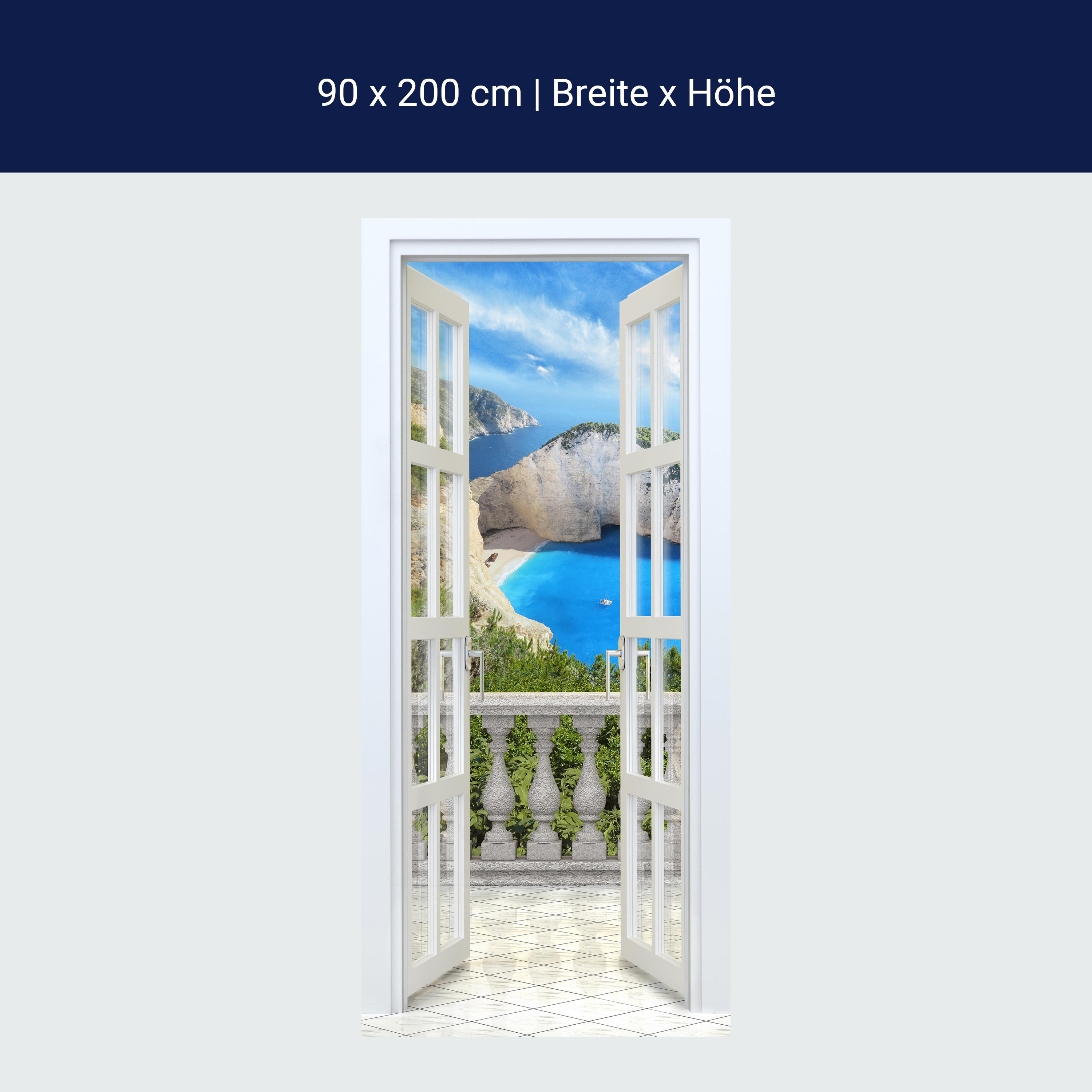 Türtapete Ausblick von Balkon, Meer, Küste, Felsen M1312 Türtapete Ausblick von Balkon, Meer, Küste, Felsen M1312