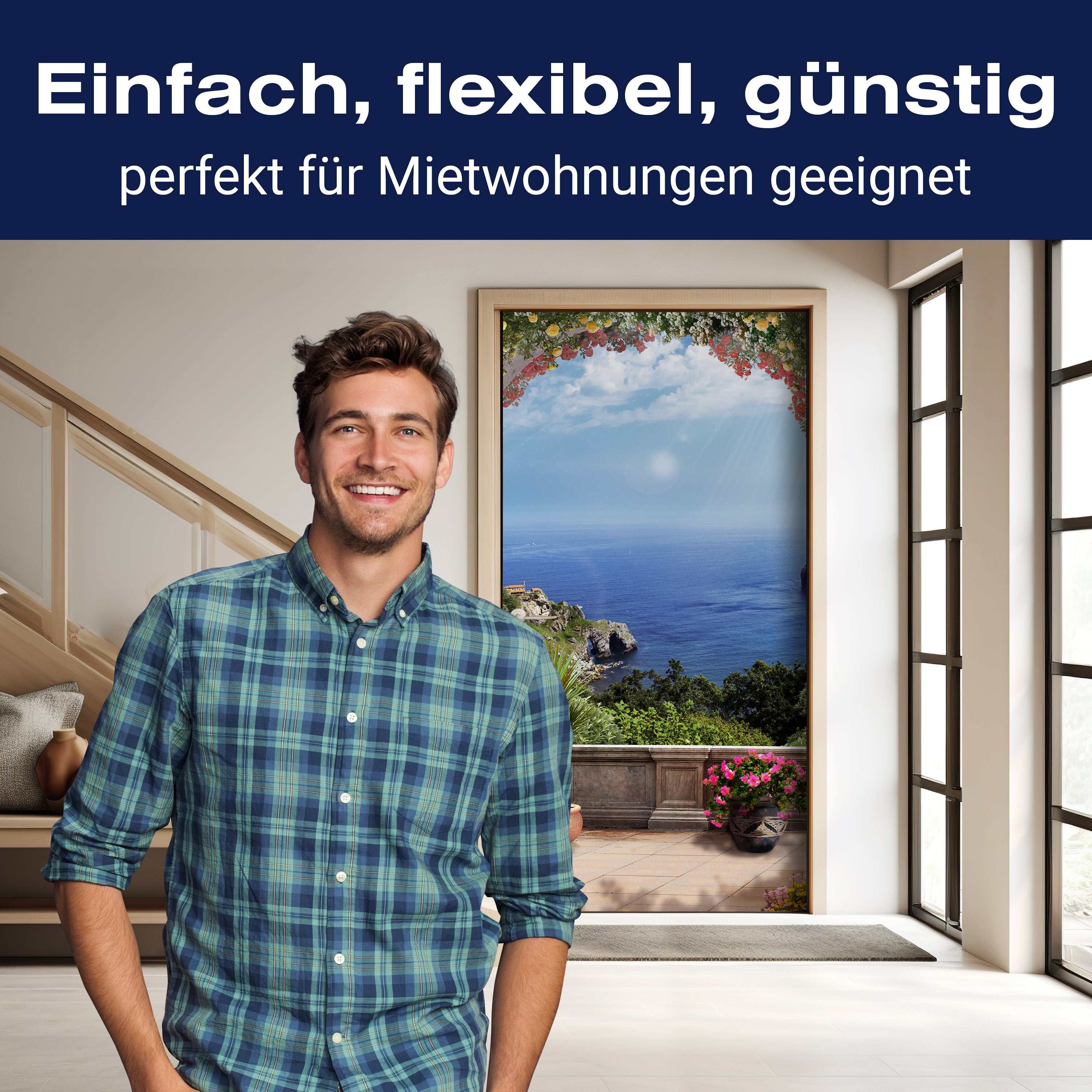 Türtapete Blick von Balkon, Meer, Küste, Sonne M1320 - Bild 3 Türtapete Blick von Balkon, Meer, Küste, Sonne M1320 - Bild 3