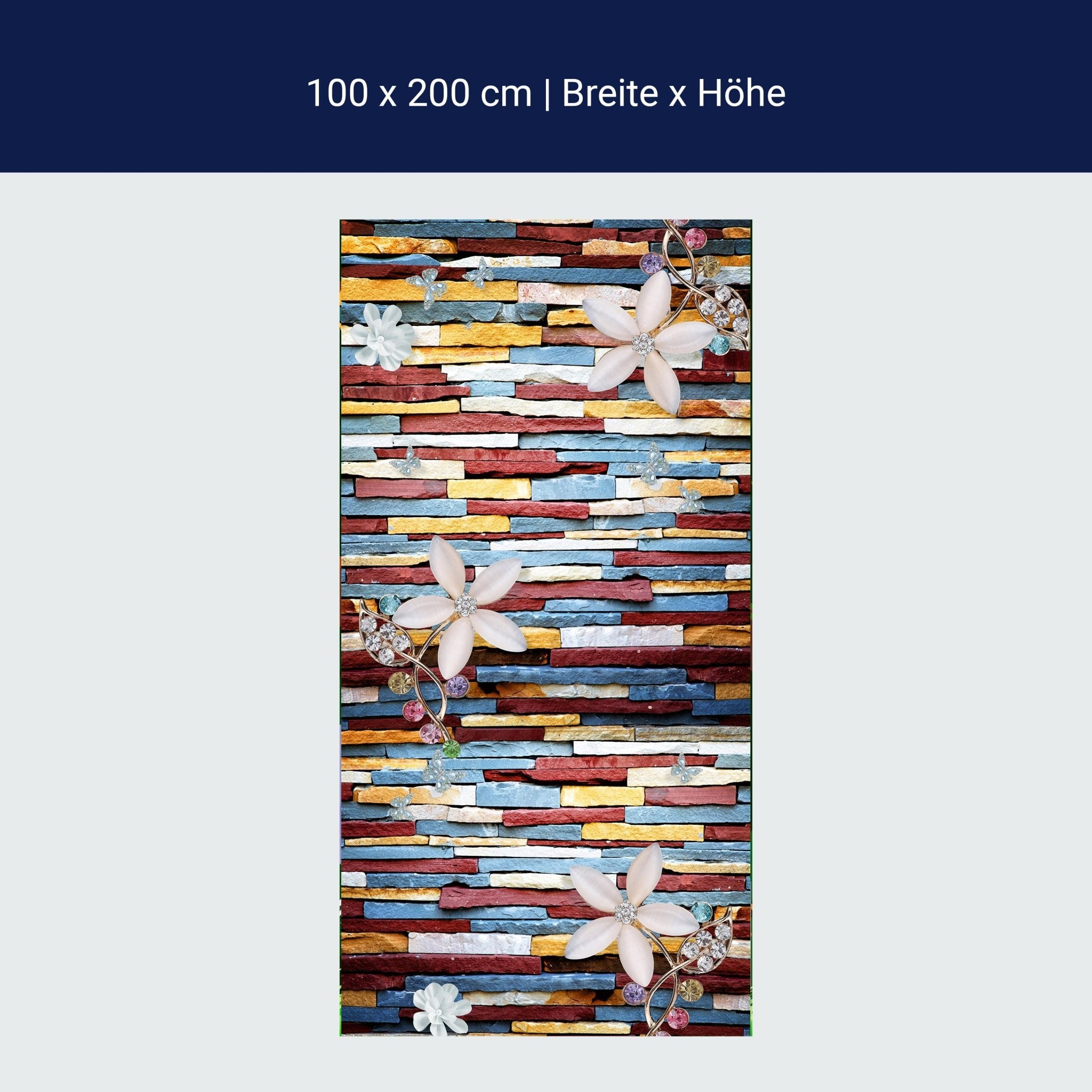 Türtapete bunte Steinwand, Blumen & Edelsteine M1321 Türtapete bunte Steinwand, Blumen & Edelsteine M1321