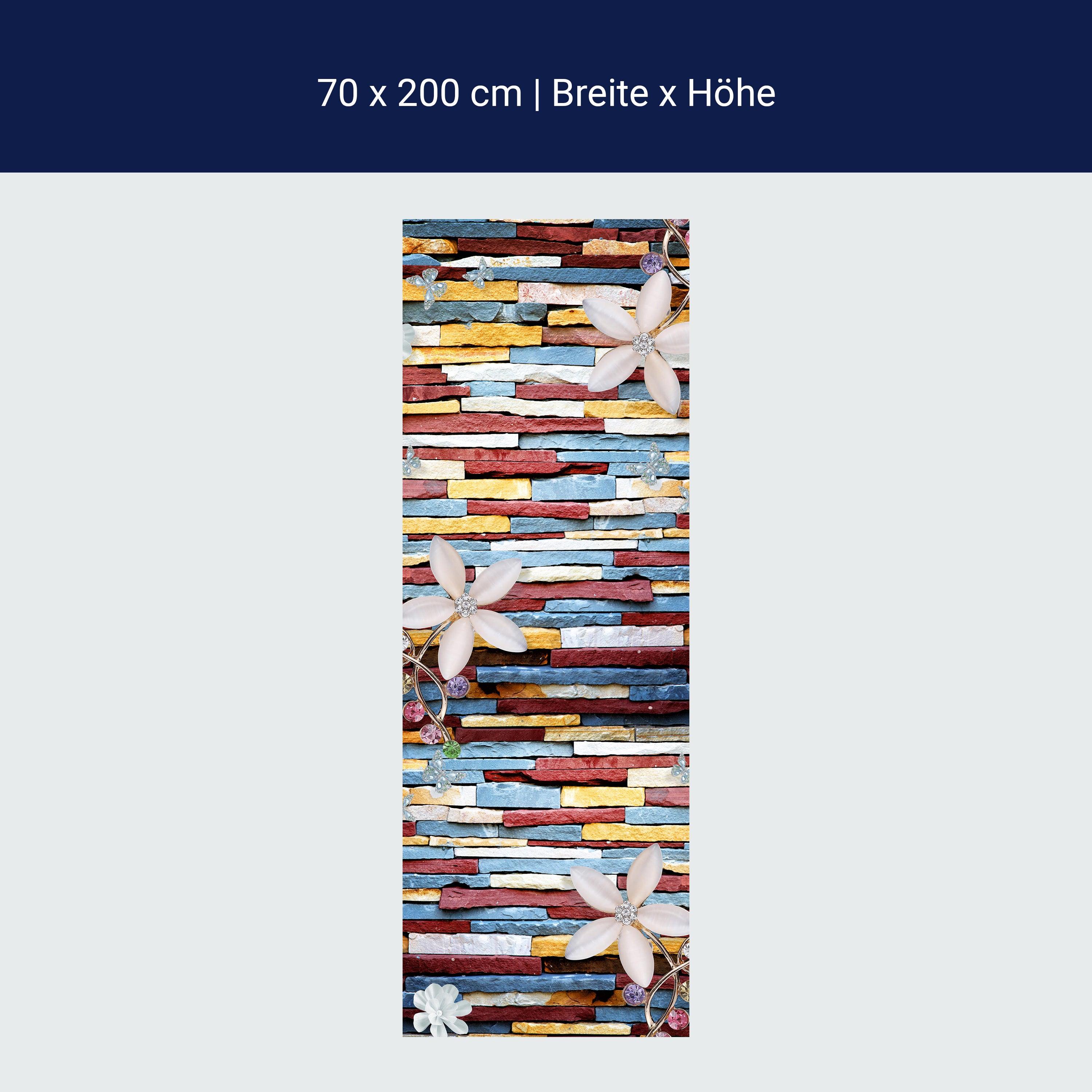 Türtapete bunte Steinwand, Blumen & Edelsteine M1321 Türtapete bunte Steinwand, Blumen & Edelsteine M1321