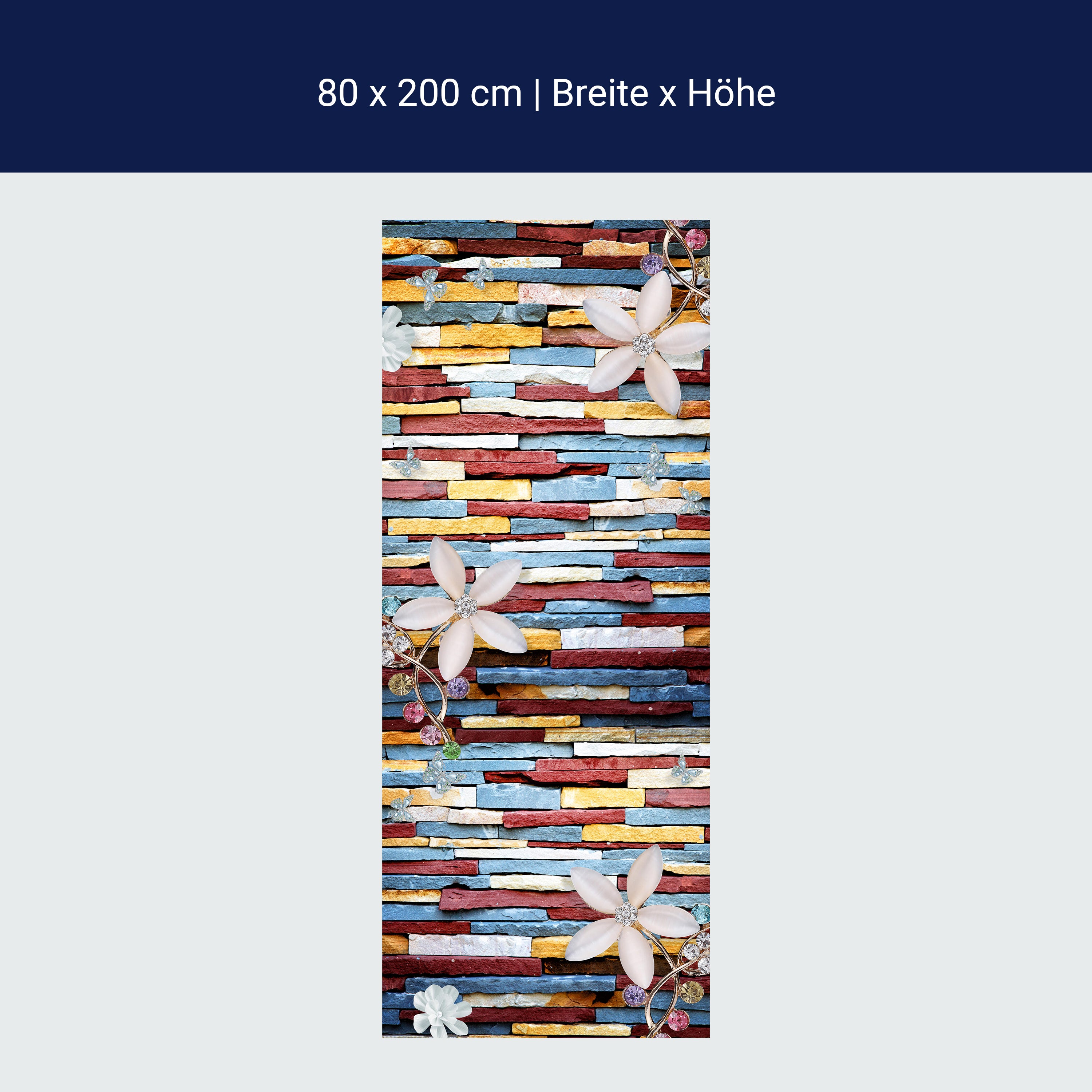 Türtapete bunte Steinwand, Blumen & Edelsteine M1321 Türtapete bunte Steinwand, Blumen & Edelsteine M1321