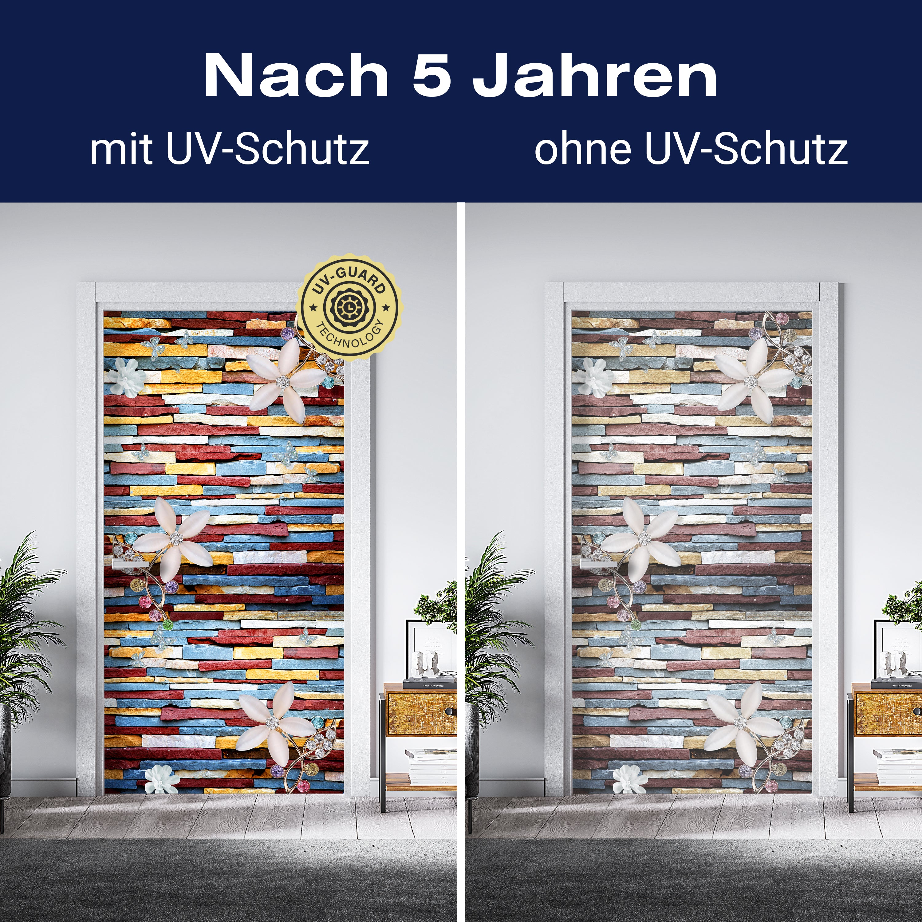 Türtapete bunte Steinwand, Blumen & Edelsteine M1321 - Bild 4 Türtapete bunte Steinwand, Blumen & Edelsteine M1321 - Bild 4