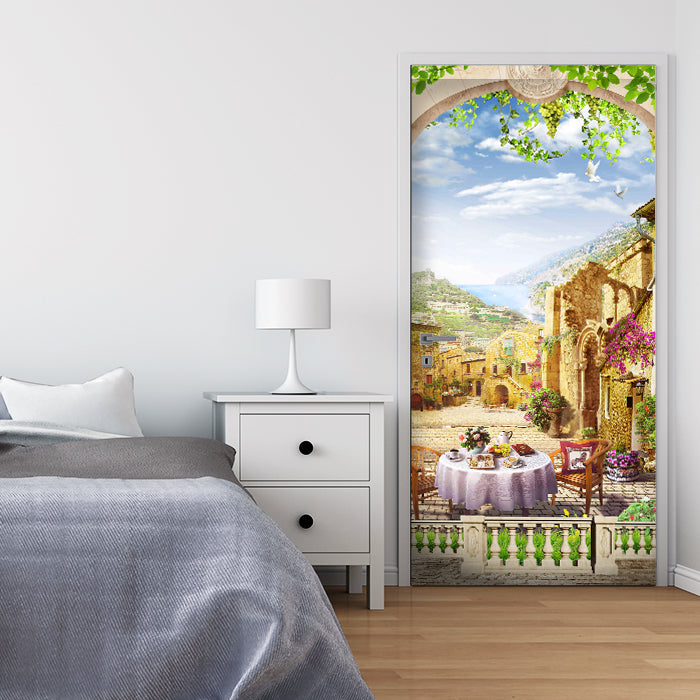 Türtapete altes Dorf, Mediterran, Küste, Tauben M1323 - Bild 1 Türtapete altes Dorf, Mediterran, Küste, Tauben M1323 - Bild 1