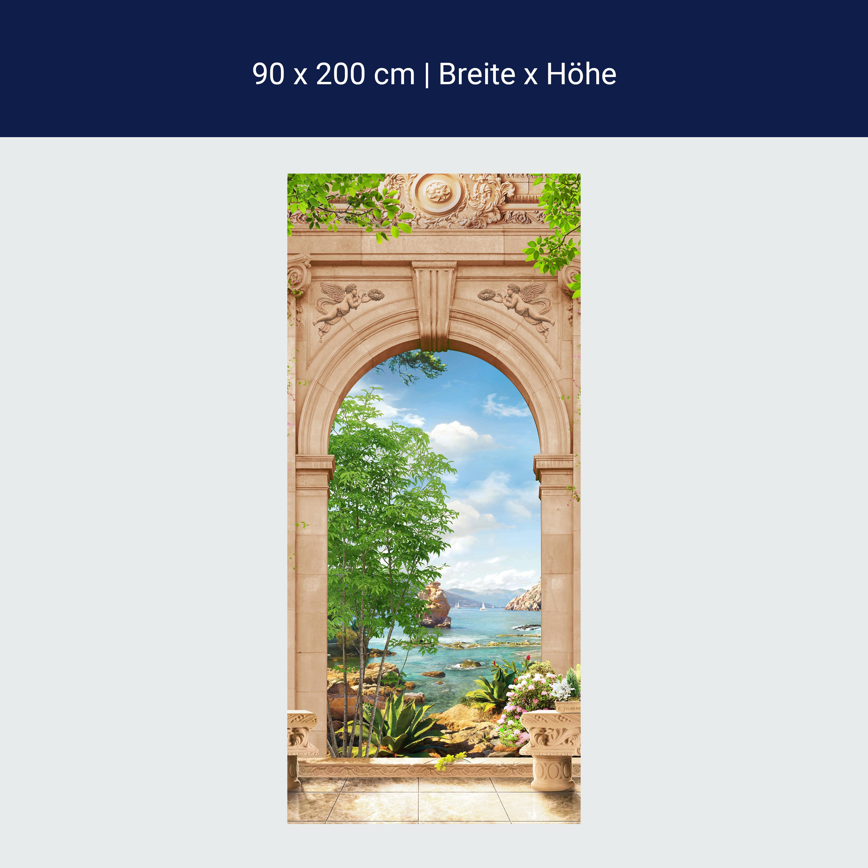 Türtapete Blick aufs Meer, Torbogen, Pflanzen M1327 Türtapete Blick aufs Meer, Torbogen, Pflanzen M1327