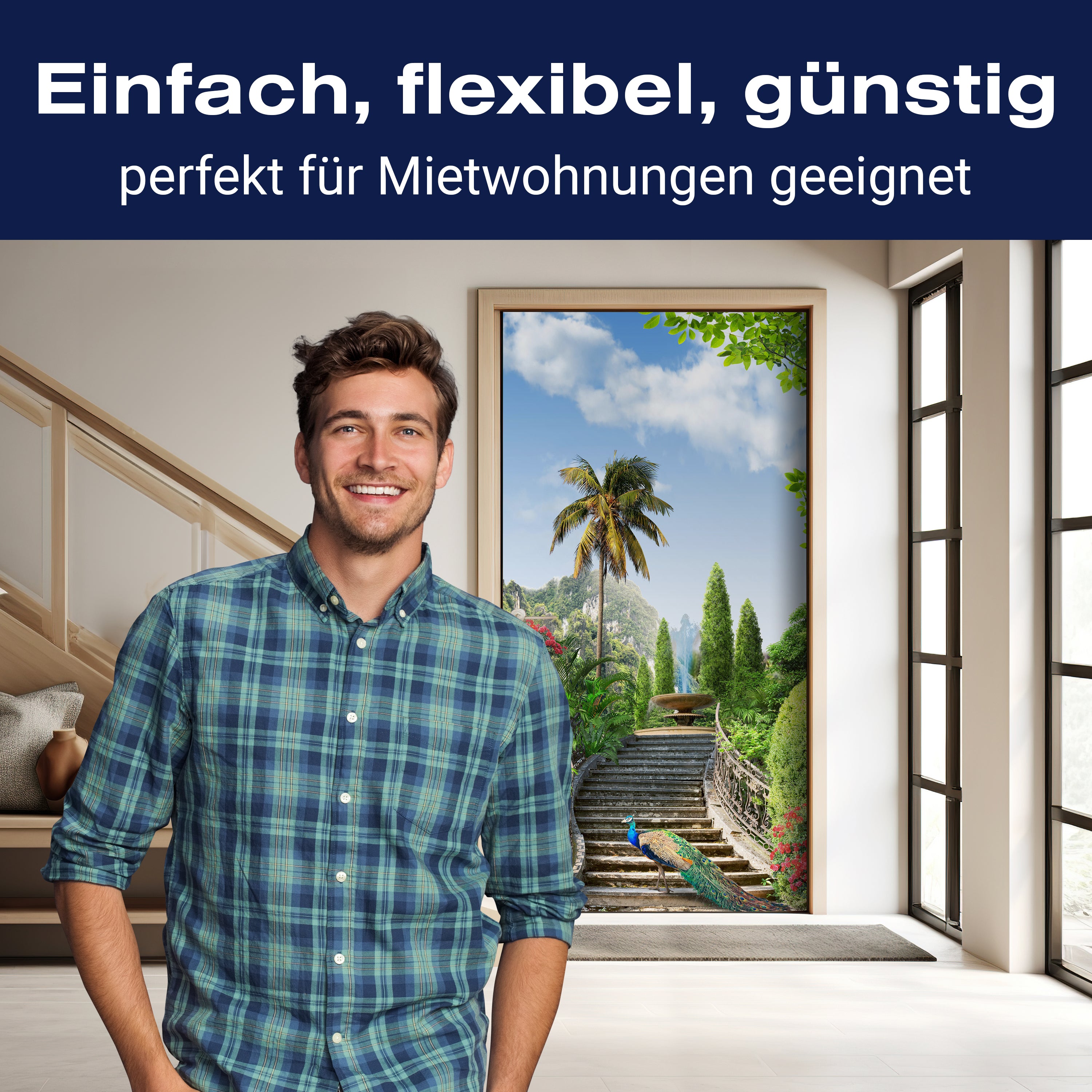 Türtapete Pfau auf Treppe, Palmen, Springbrunnen M1329 - Bild 3 Türtapete Pfau auf Treppe, Palmen, Springbrunnen M1329 - Bild 3