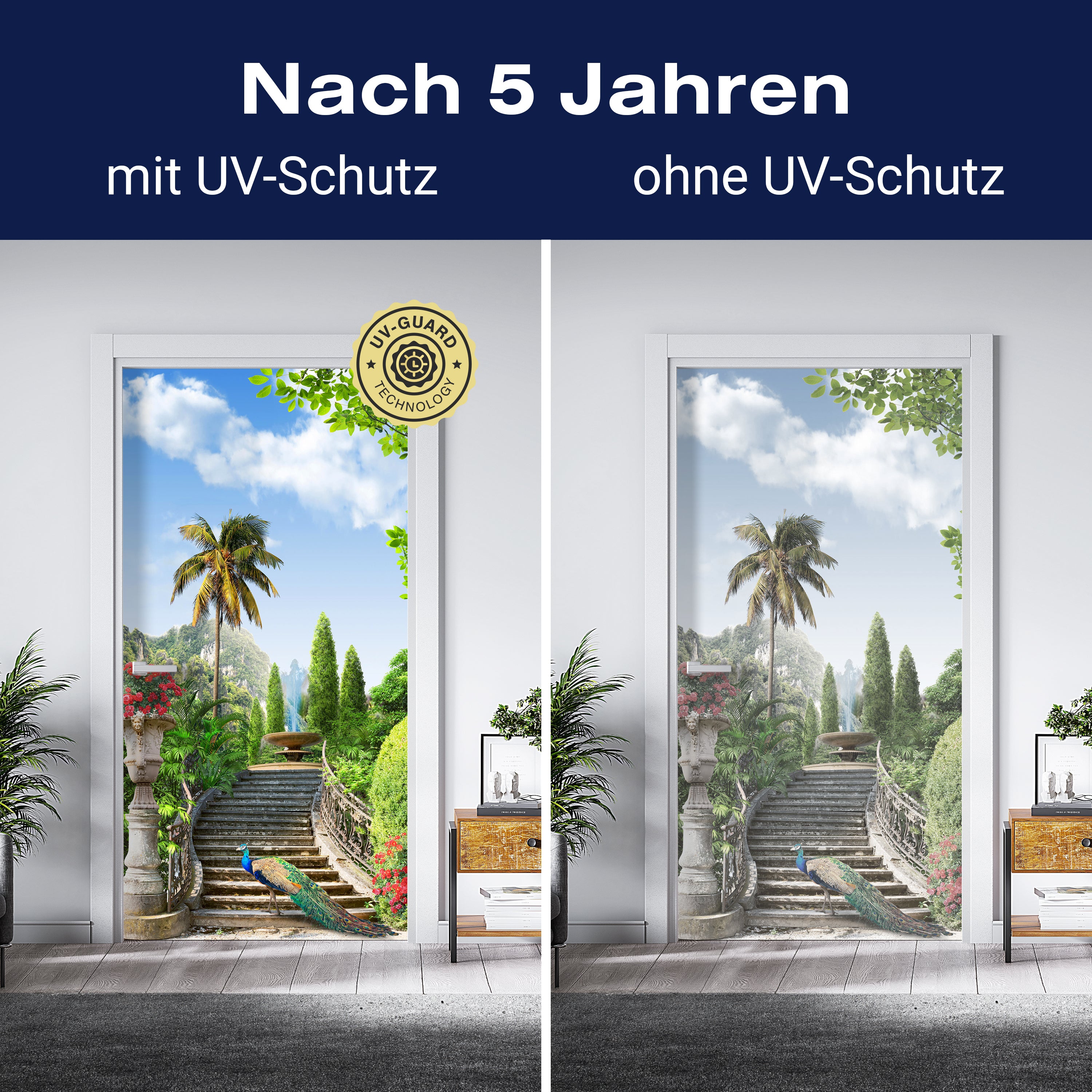 Türtapete Pfau auf Treppe, Palmen, Springbrunnen M1329 - Bild 4 Türtapete Pfau auf Treppe, Palmen, Springbrunnen M1329 - Bild 4