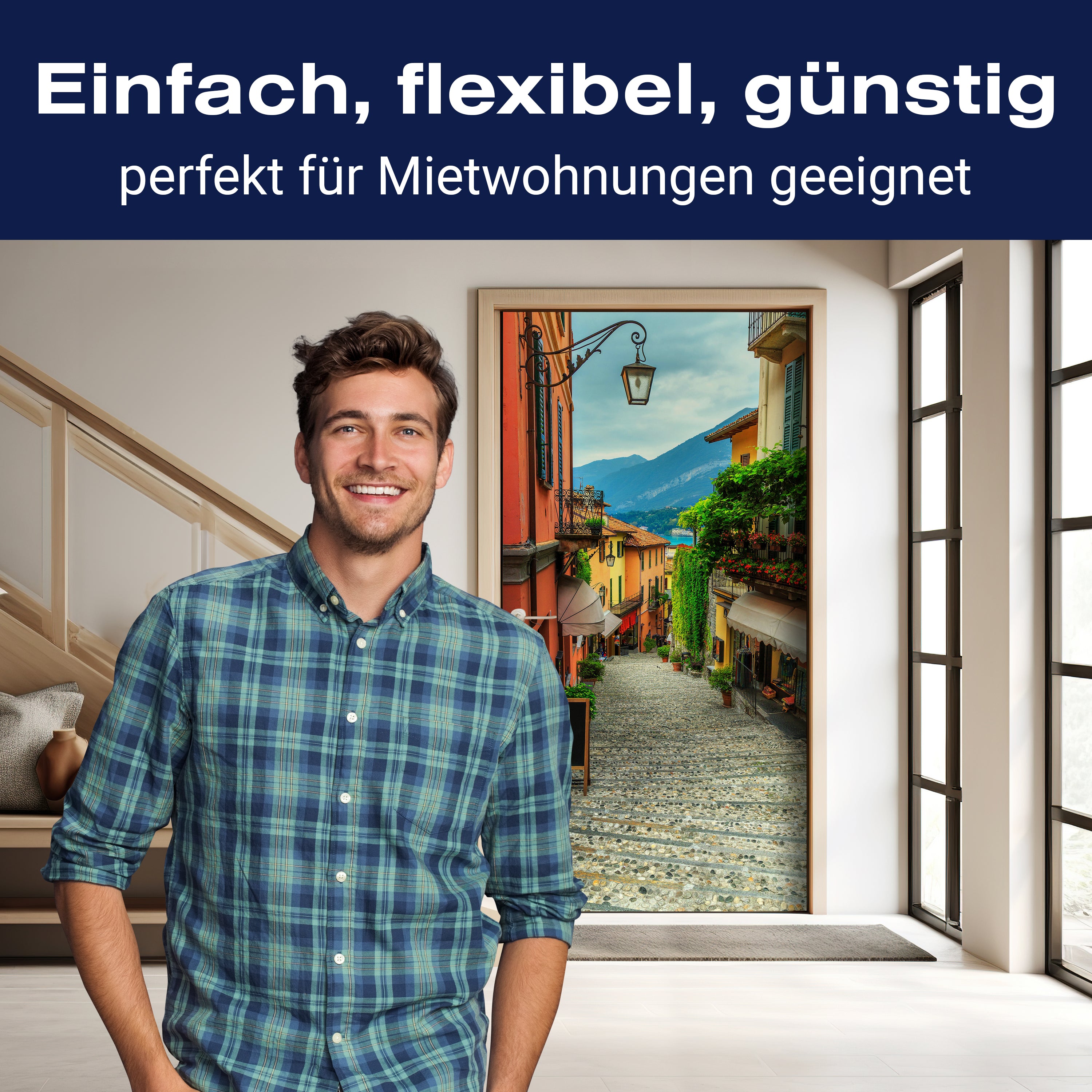 Türtapete Gasse mit Blick auf Berge & See, Italien M1336 - Bild 3 Türtapete Gasse mit Blick auf Berge & See, Italien M1336 - Bild 3