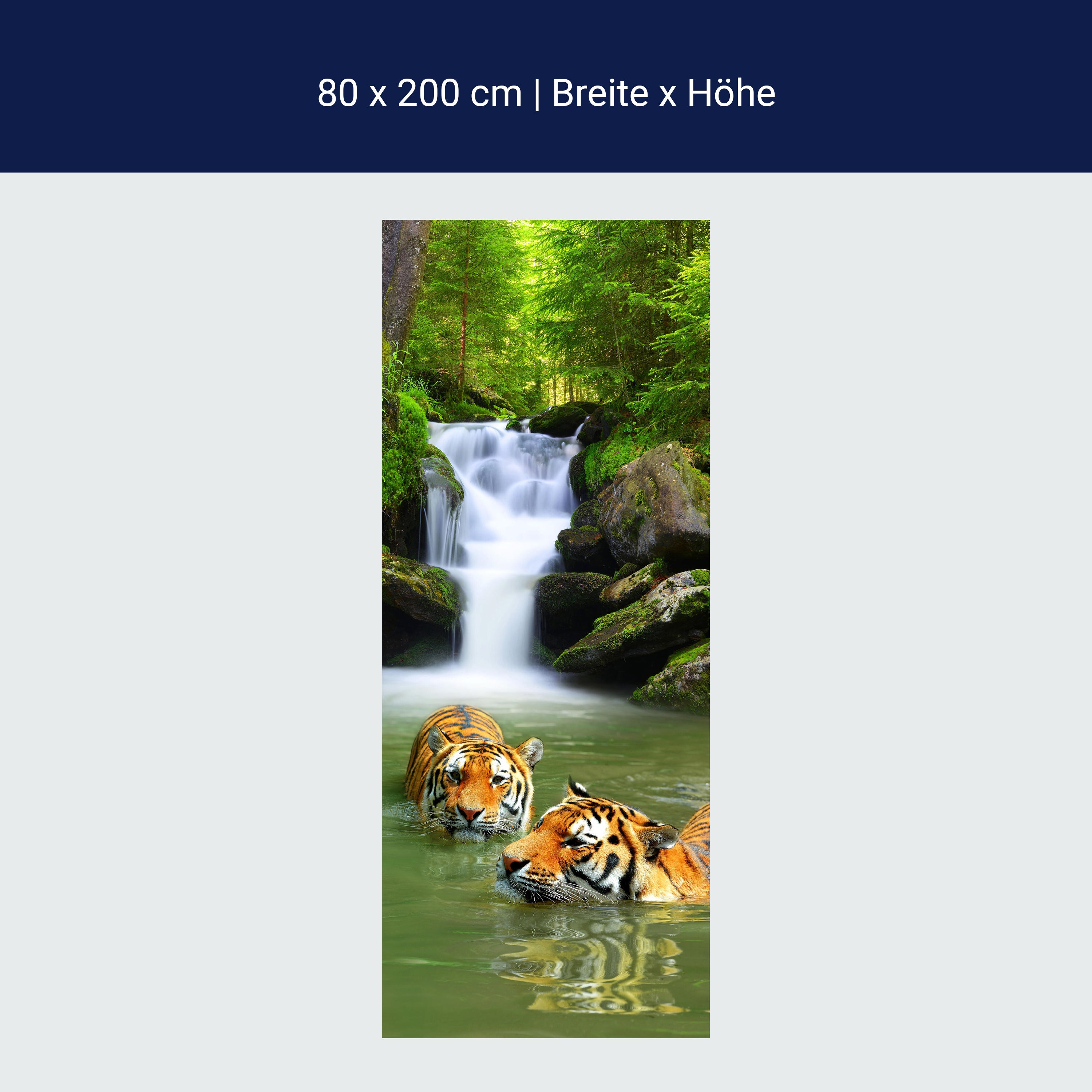 Türtapete badende Tiger, Wasserfall, Dschungel M1338 Türtapete badende Tiger, Wasserfall, Dschungel M1338