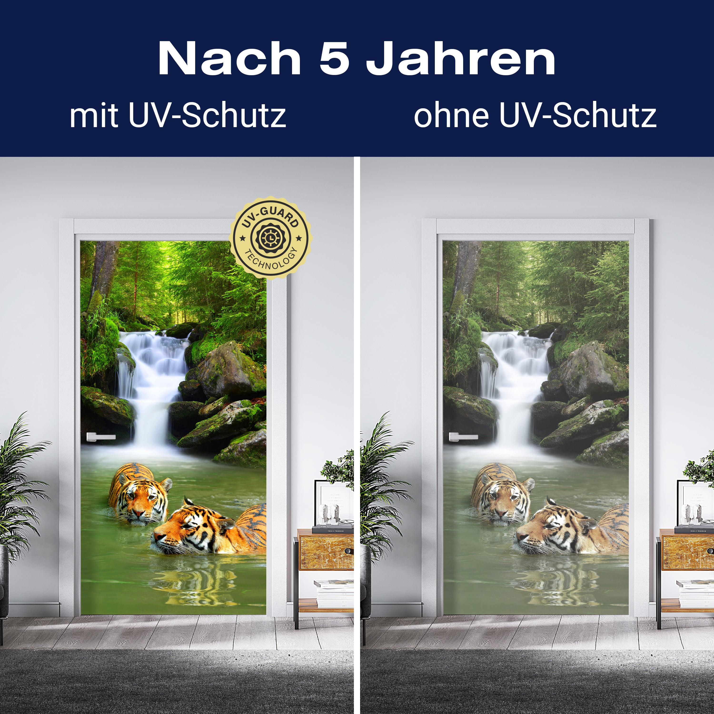 Türtapete badende Tiger, Wasserfall, Dschungel M1338 - Bild 4 Türtapete badende Tiger, Wasserfall, Dschungel M1338 - Bild 4